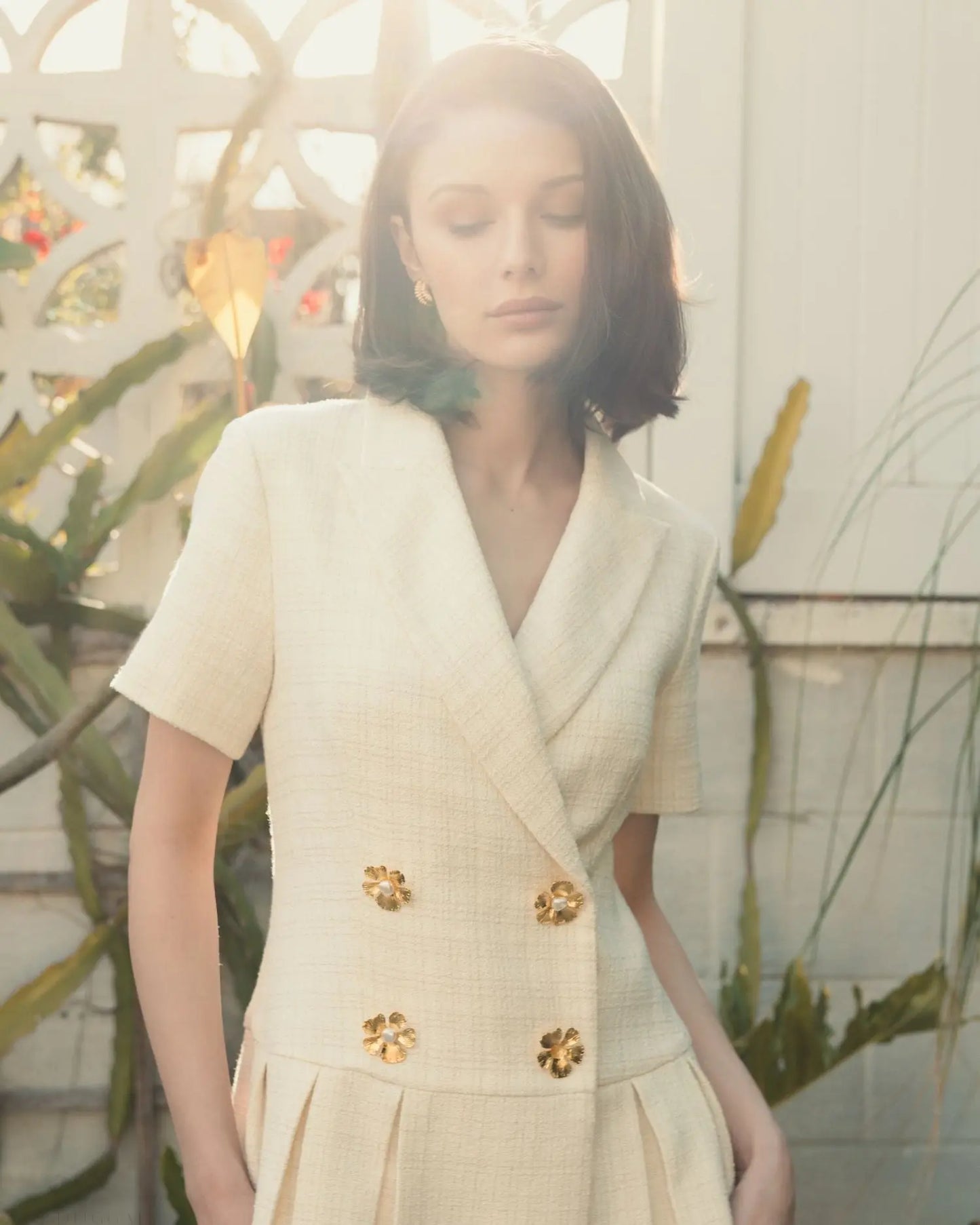 White Tweed Short Sleeve Blazer Mini Dress - Mac Duggal