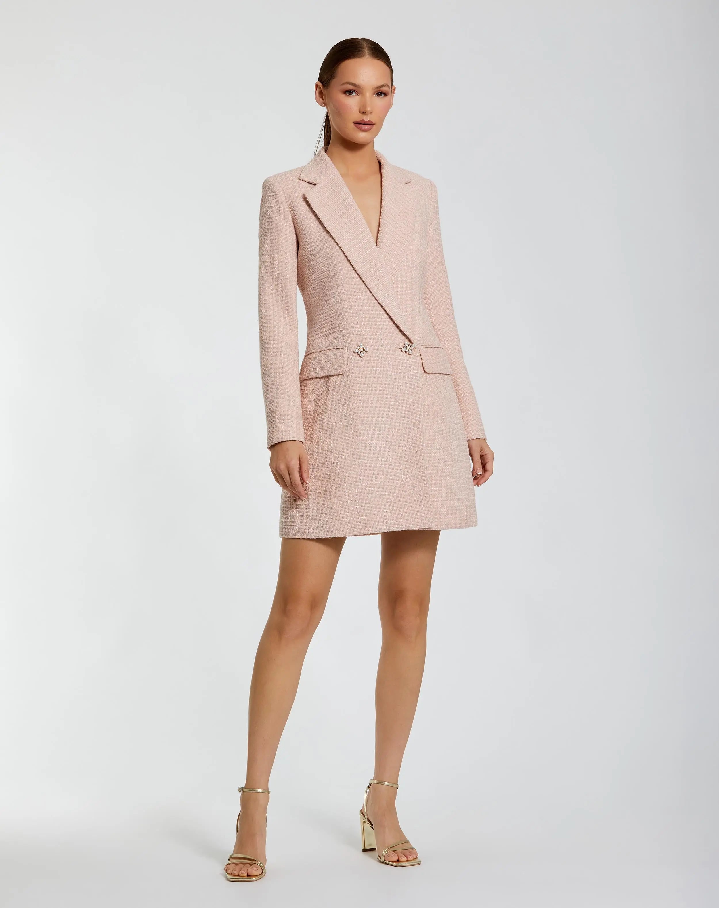 Pink Boucle Long Sleeve Blazer Mini Dress - Mac Duggal