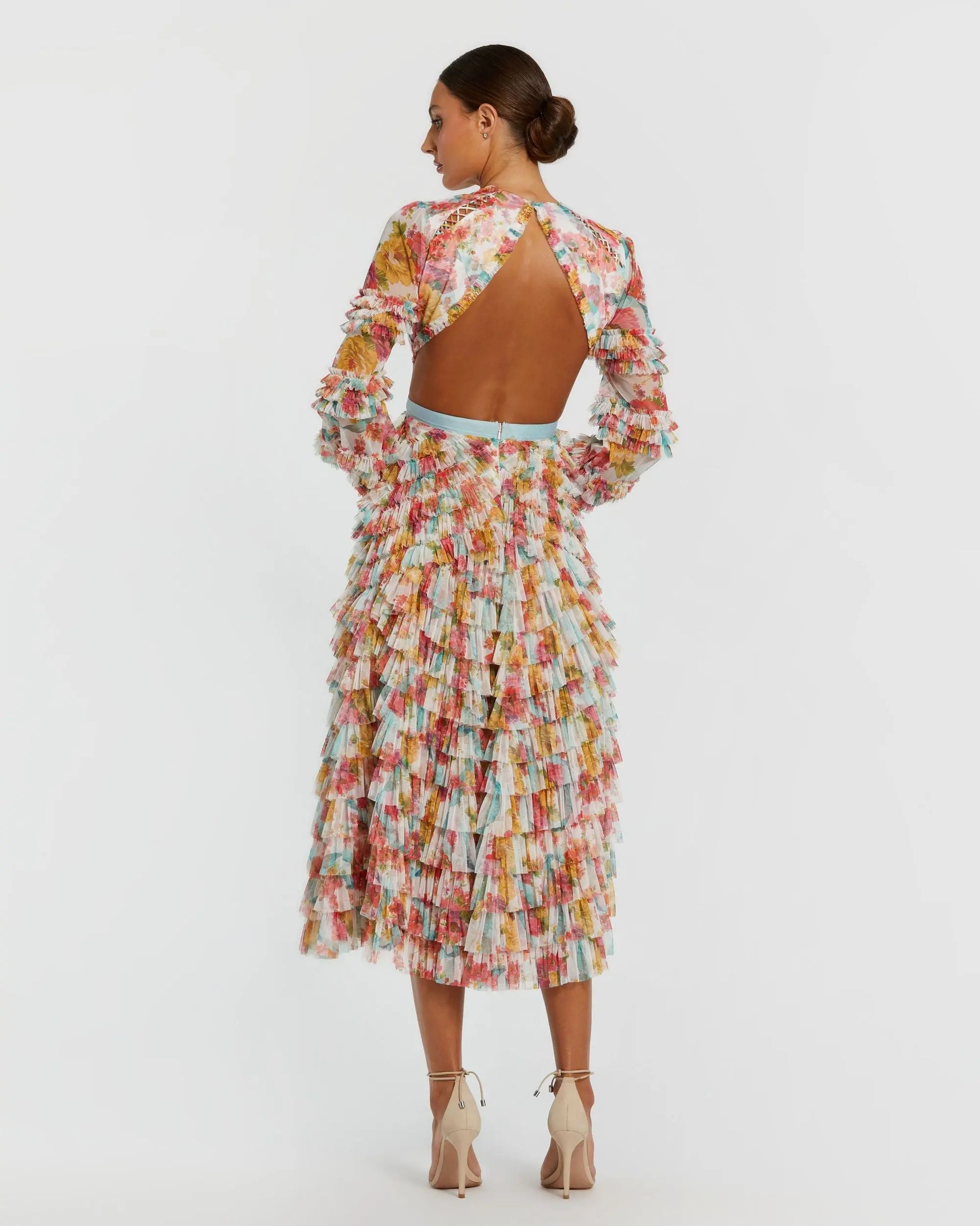 Multicolor Long Sleeve Ruffle Criss Cross Midi Dress Multicolor Long Sleeve Ruffle Criss Cross Midi Dress