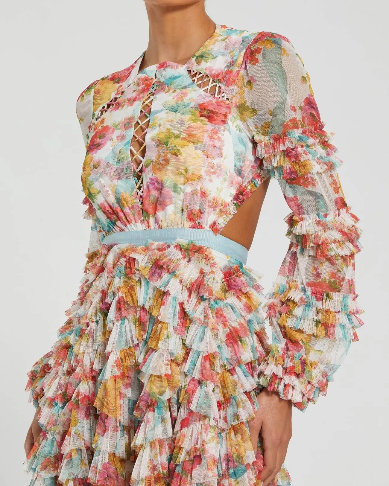 Multicolor Long Sleeve Ruffle Criss Cross Midi Dress Multicolor Long Sleeve Ruffle Criss Cross Midi Dress