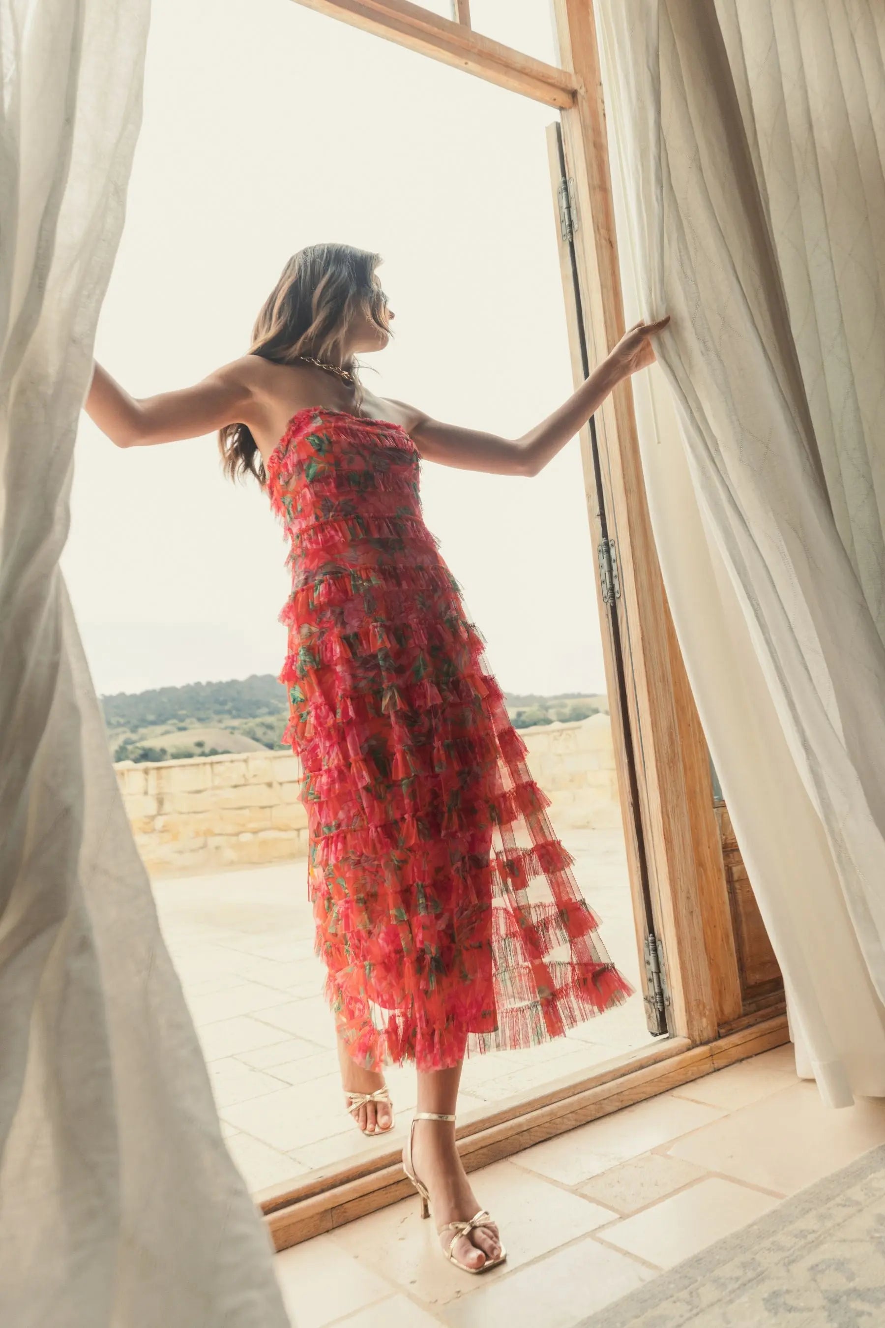 Multicolor Strapless Floral Micro Ruffle Dress - Mac Duggal