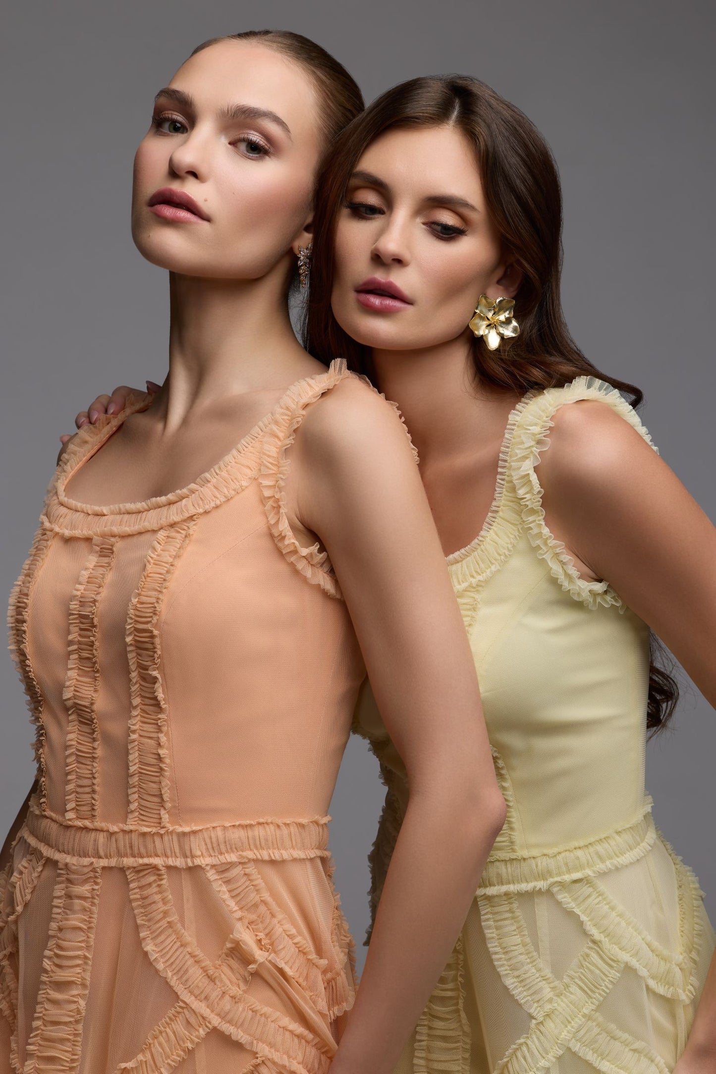 Yellow Scoop Neck Sleeveless Micro Ruffle Midi Dress Mac Duggal