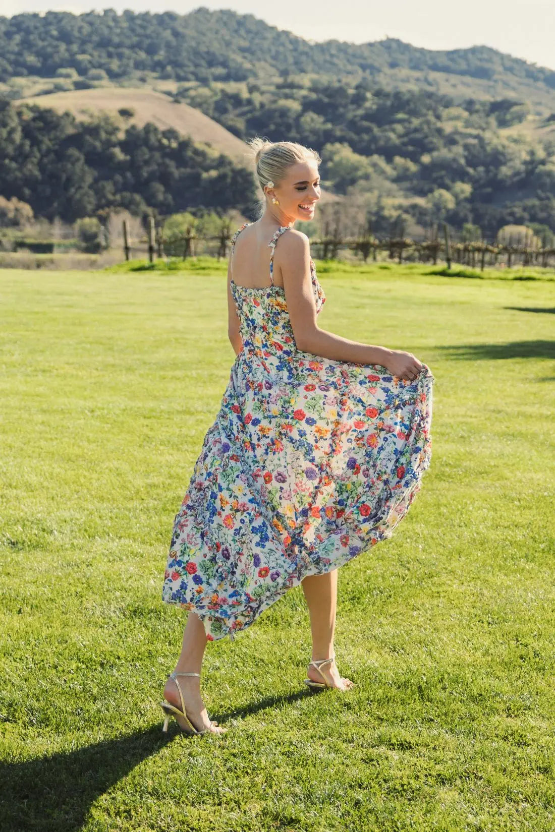 green emerald velvet dress Madara Lace-Up Back Maxi Dress Floral Peach