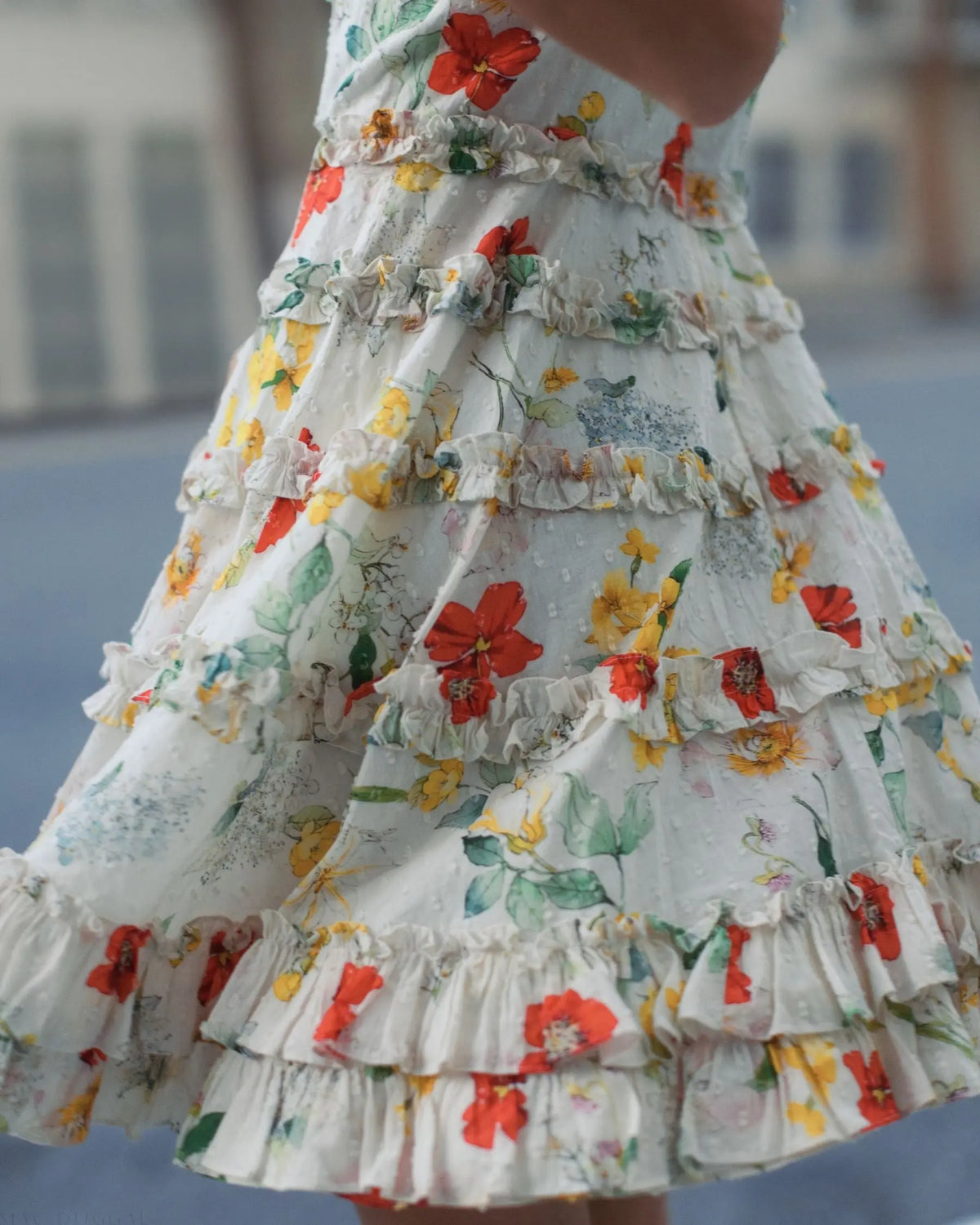 Ivory Floral Square Neck Ruffle Mini Dress | Mac Duggal
