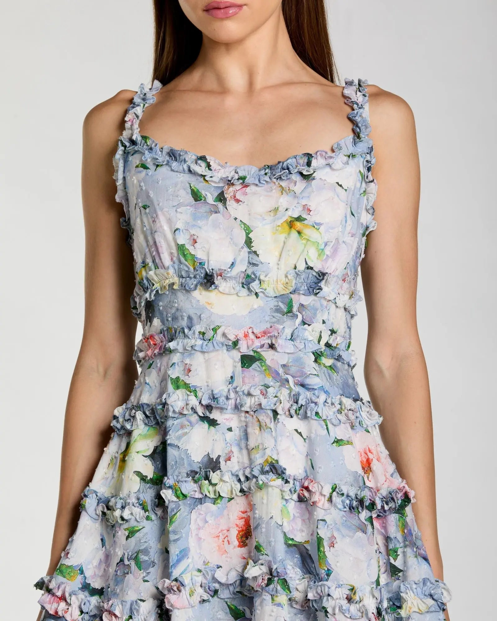 Blue Floral Square Neck Ruffled Cotton Mini Dress Blue Floral Square Neck Ruffled Cotton Mini Dress
