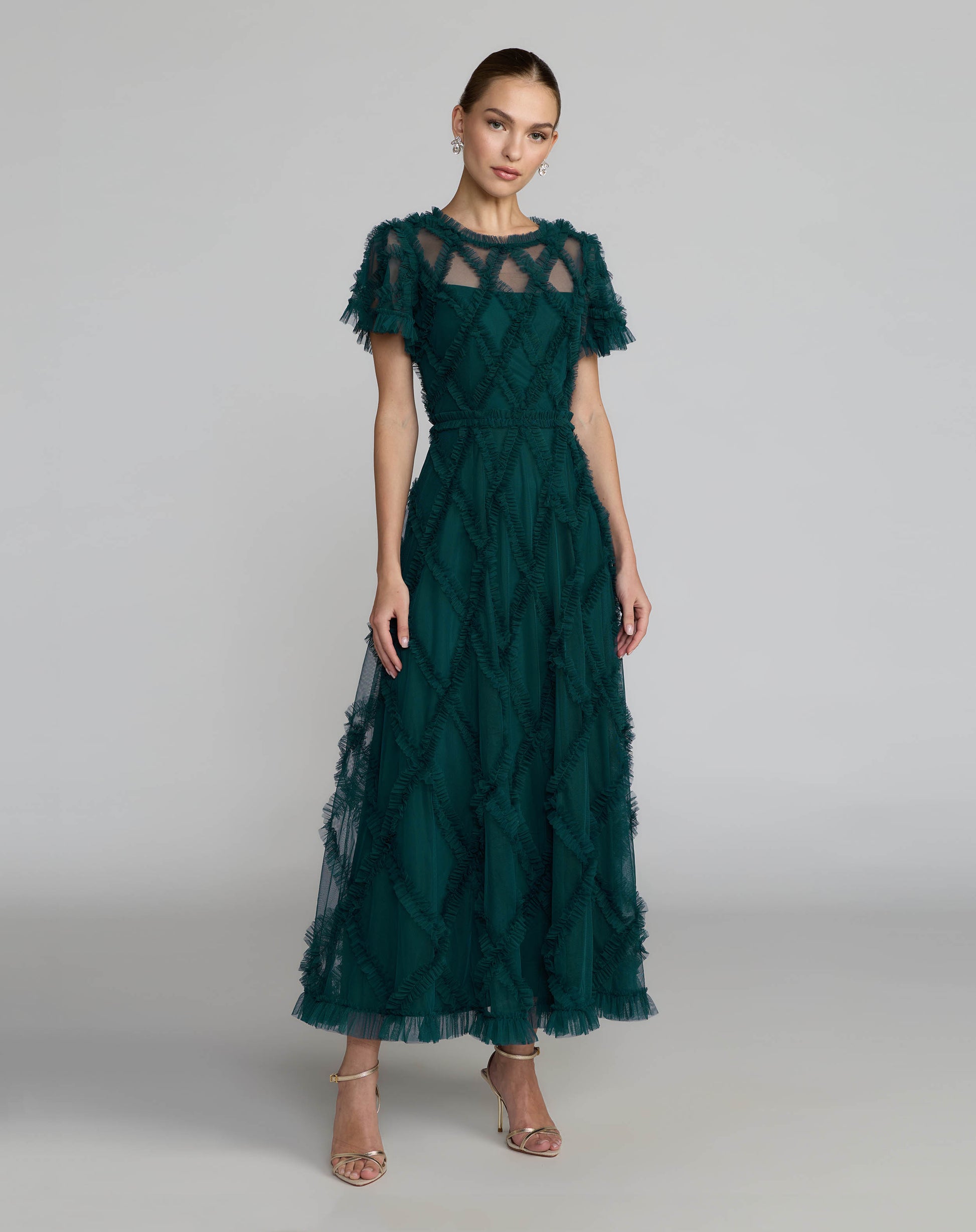 Mac Duggal Women's Ruffled Diamond-Quilted Mesh Gown - Teal
