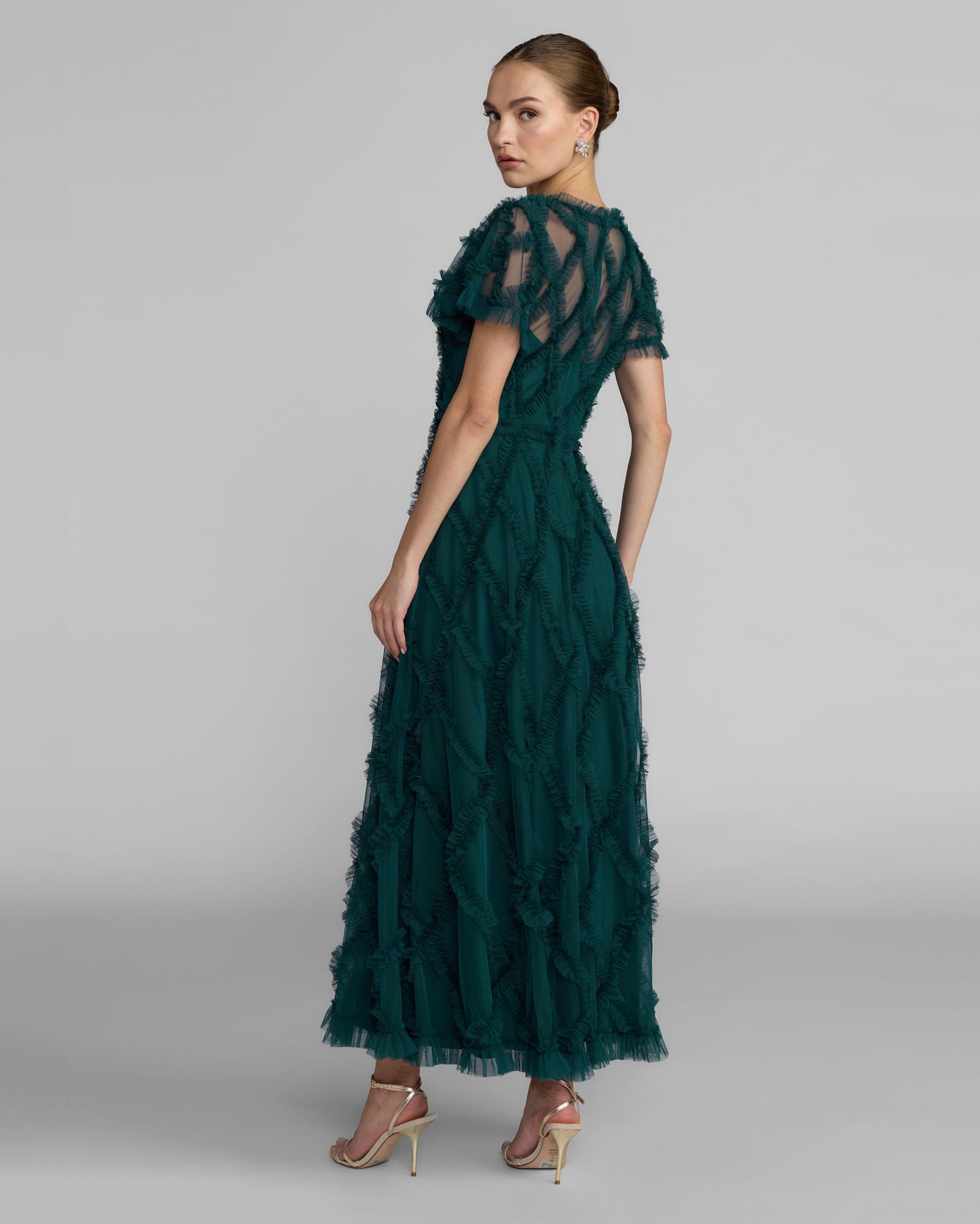 Blue Short Sleeve High Neck Ruffle Dress Mac Duggal