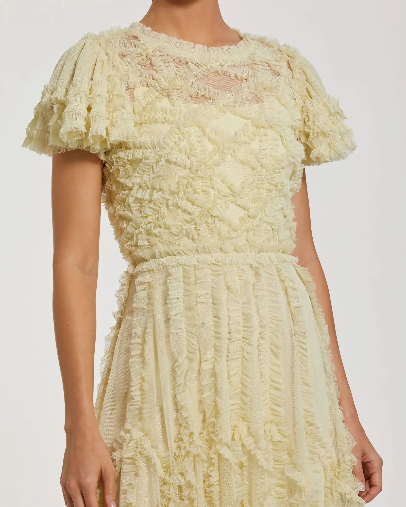 Yellow A-line Micro Ruffle Midi Dress Mac Duggal