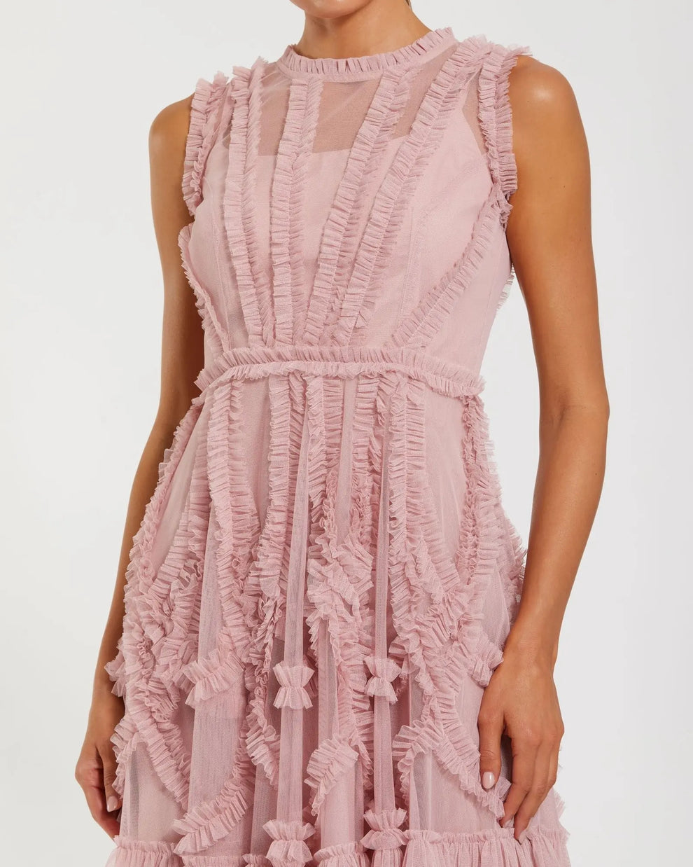 Micro Mini Dress With Ruffle Pink High Neck Sleeveless Micro Ruffle Mini Dress | Mac Duggal