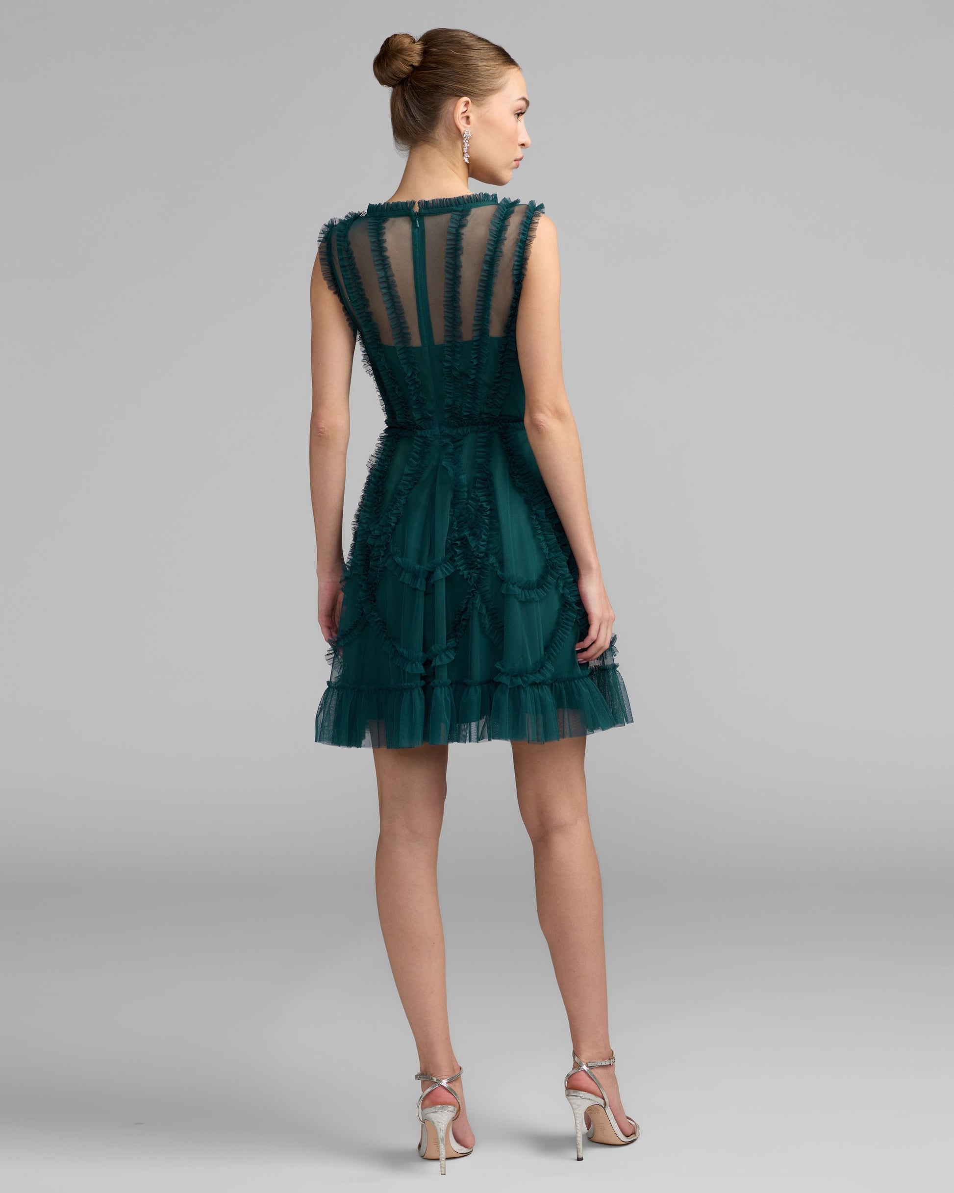 Teal High Neck Sleeveless Micro Ruffle Mini Dress Mac Duggal