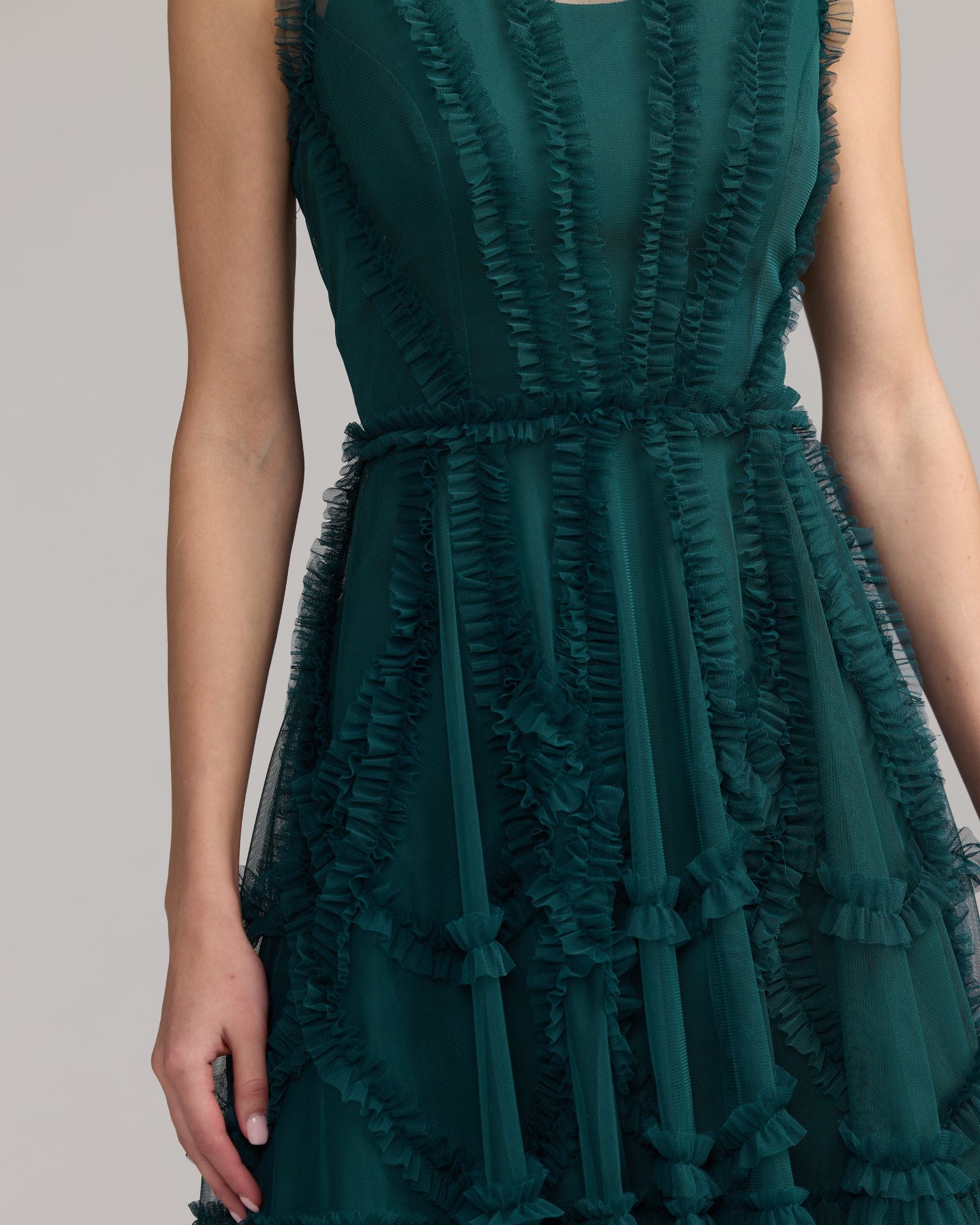 Teal High Neck Sleeveless Micro Ruffle Mini Dress Mac Duggal