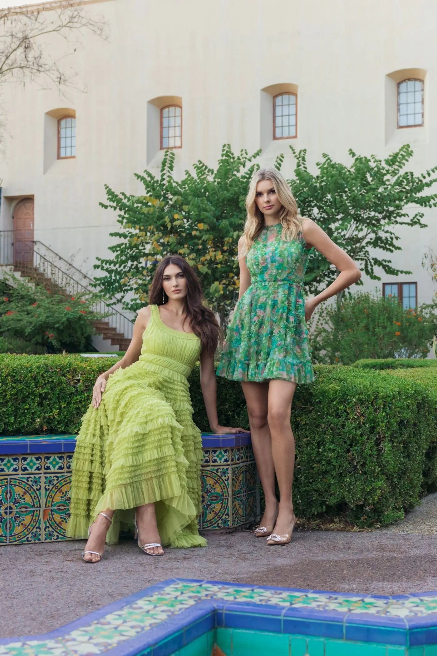 Mac Duggal Mesh Micro Ruffle High Neck Floral Mini Dress in Green Multi at Nordstrom, Size 8