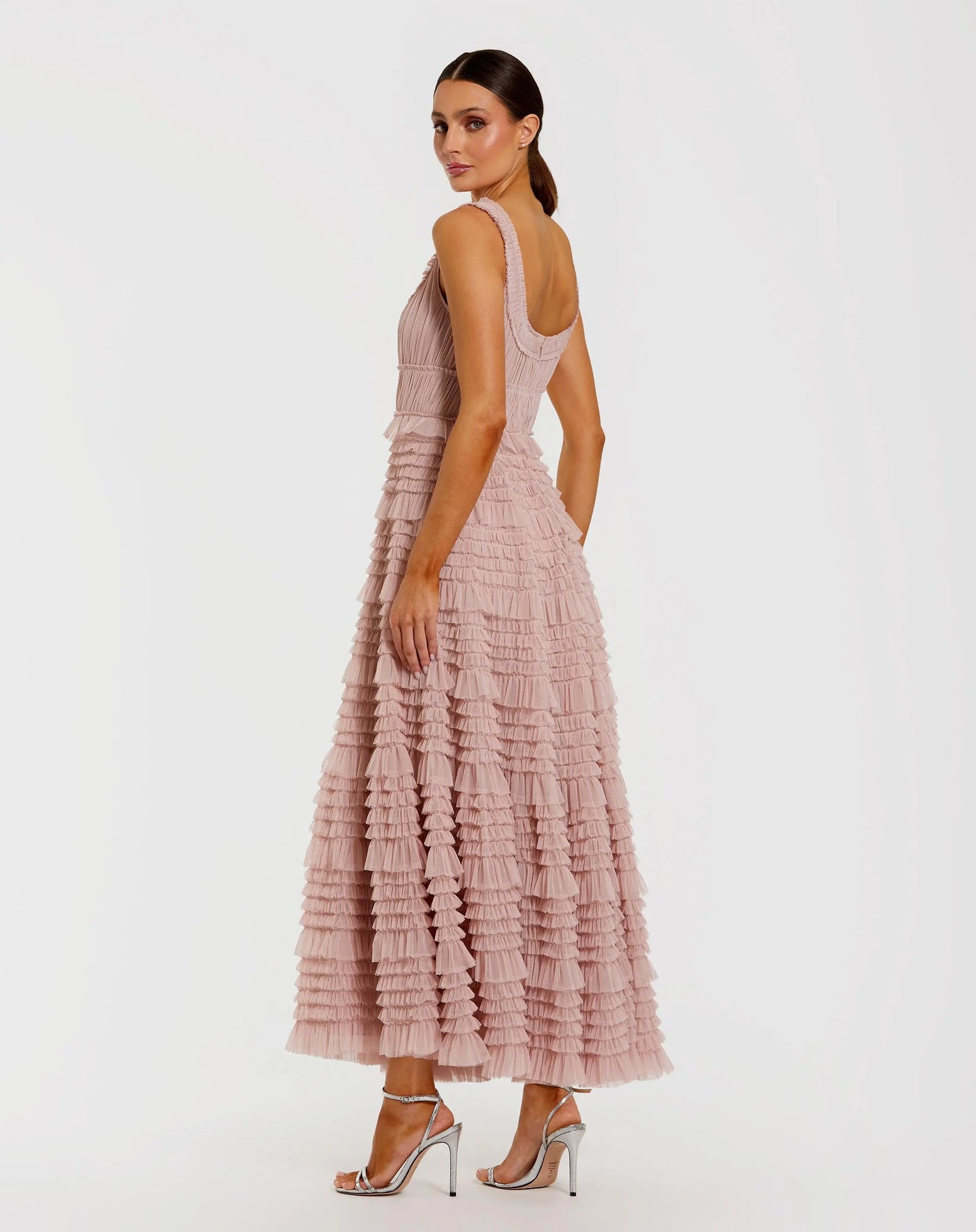 Pink Micro Ruffle Sleeveless Scoop Neck Maxi Dress Mac Duggal