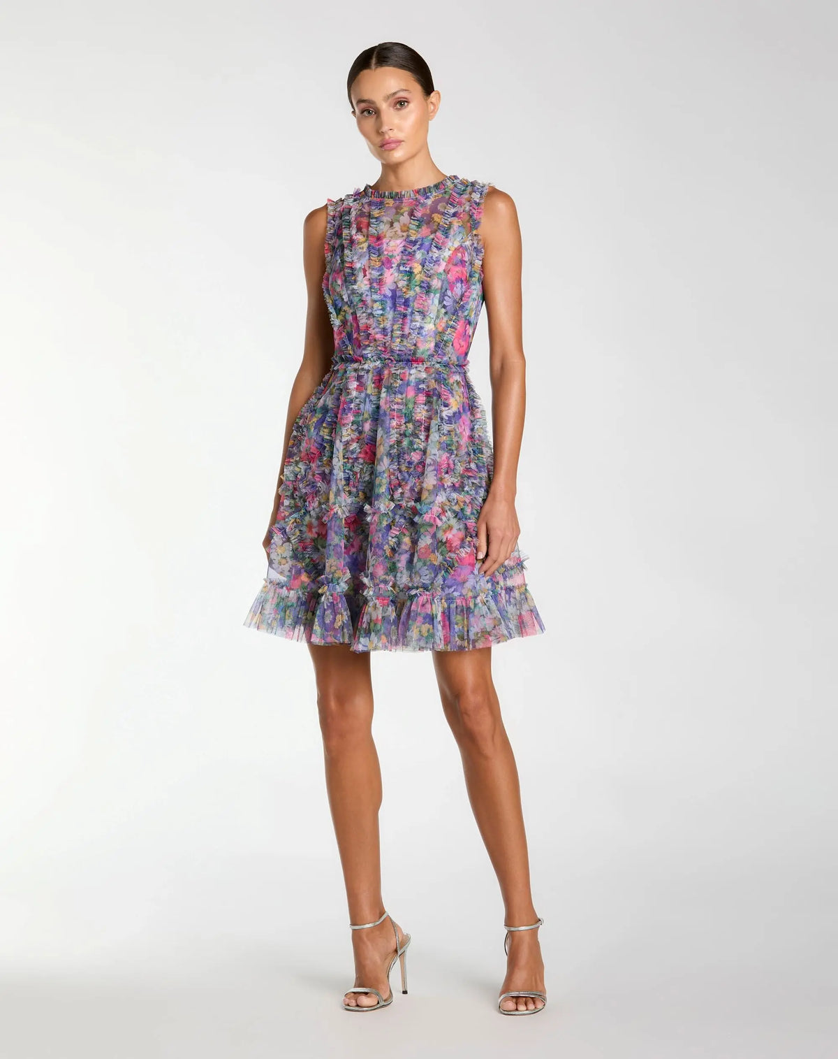 Micro Mini Dress With Ruffle Micro Ruffle Floral A-Line Mini Dress - Mac Duggal