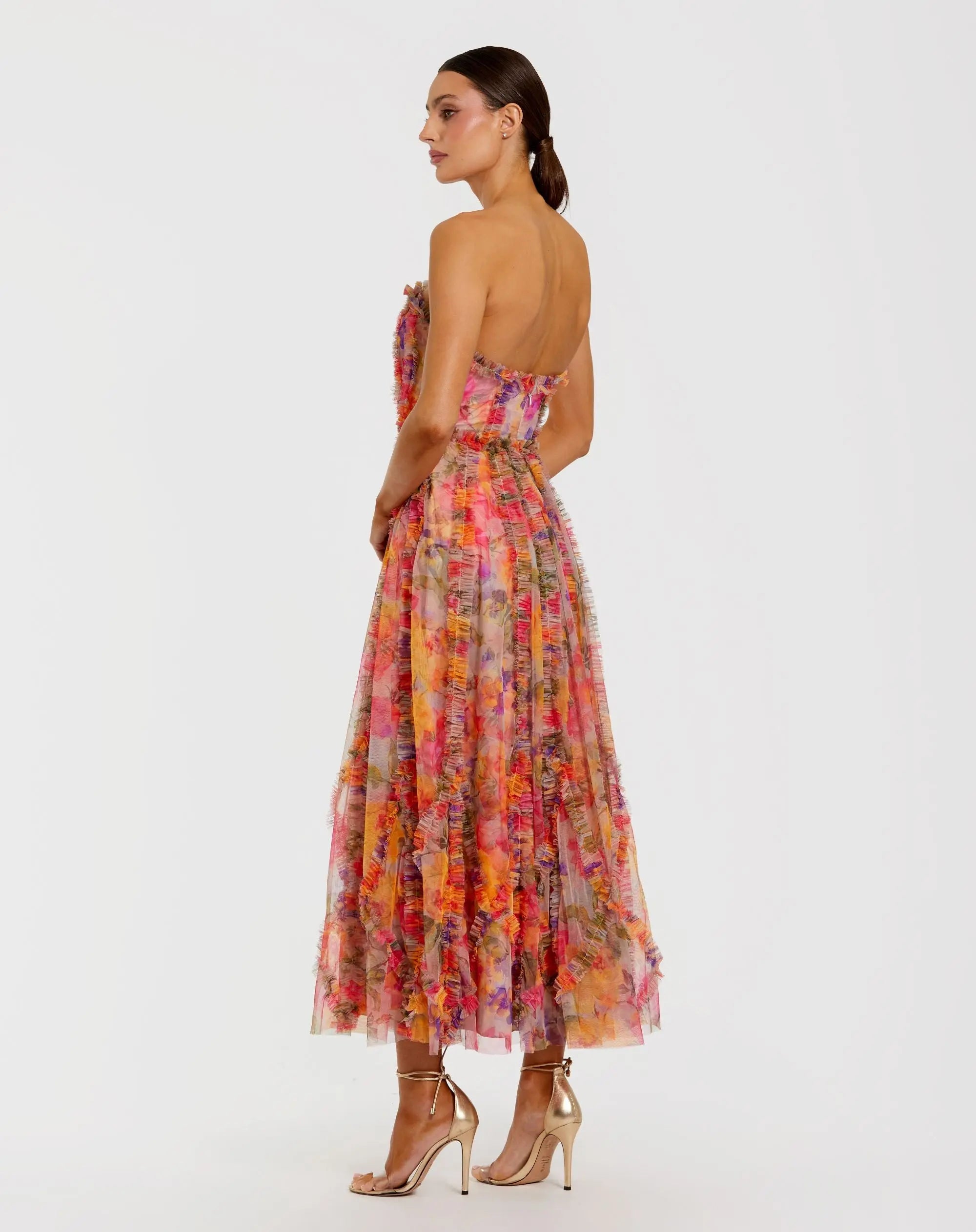 Multicolor Strapless Floral Ruffle Dress - Mac Duggal