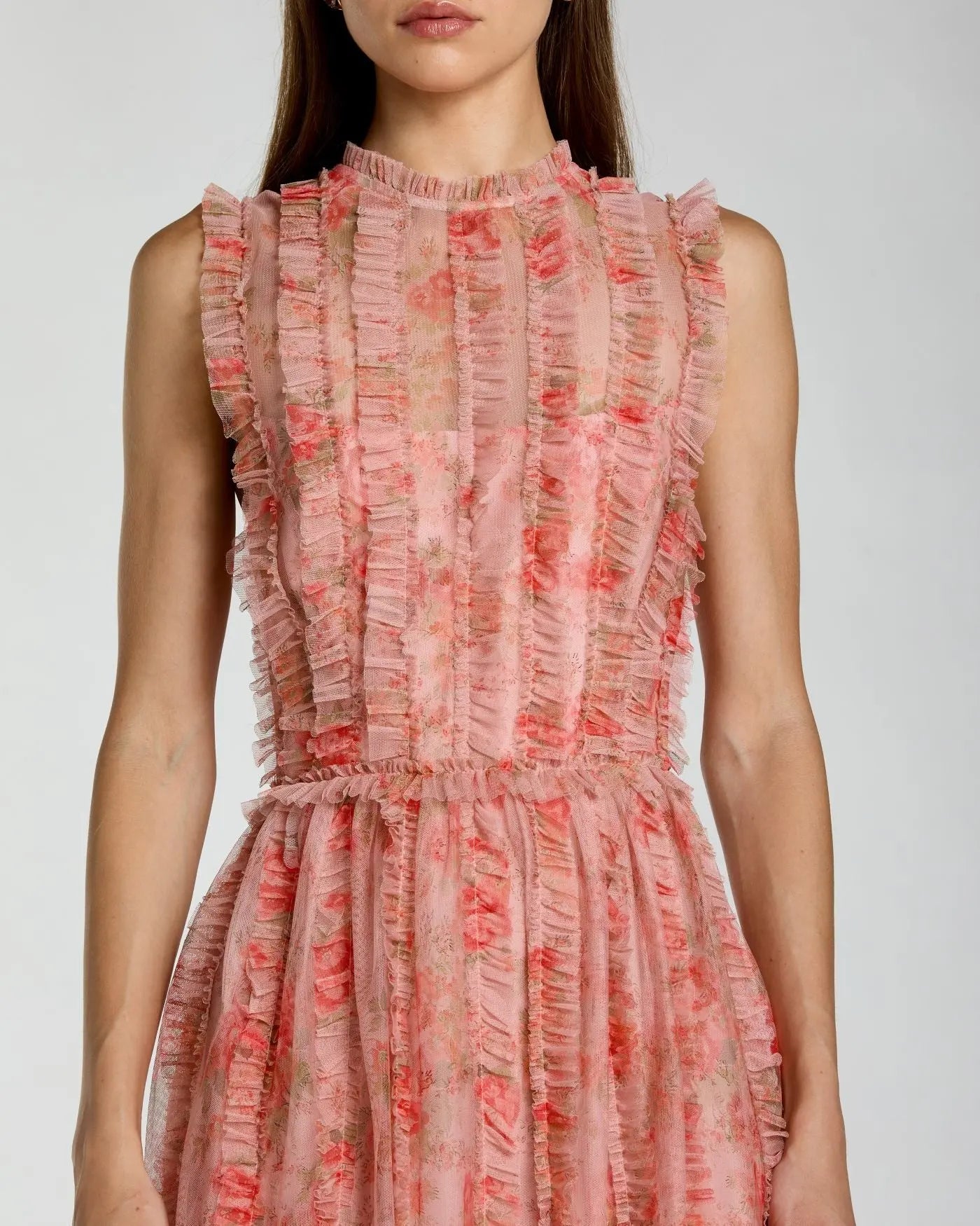 Pink Floral Ruffle Tiered Midi Dress Mac Duggal