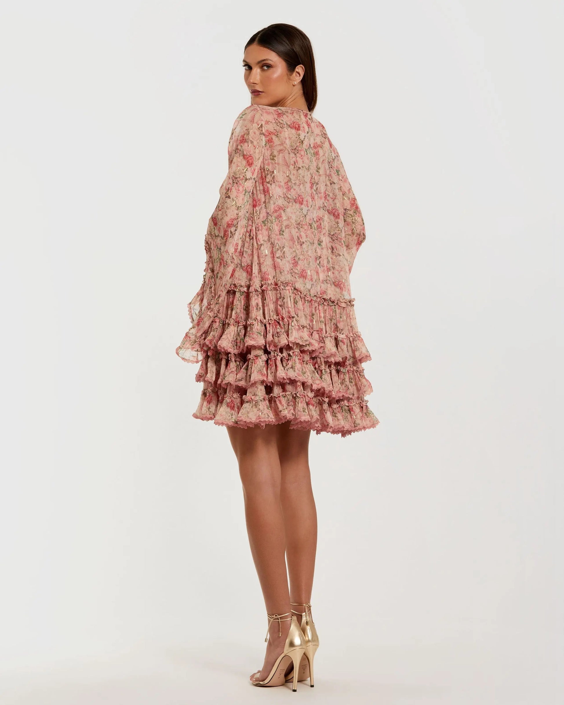 Pink Floral Long Sleeve Ruffle Mini Dress | Mac Duggal Pink Floral Long Sleeve Ruffle Mini Dress | Mac Duggal