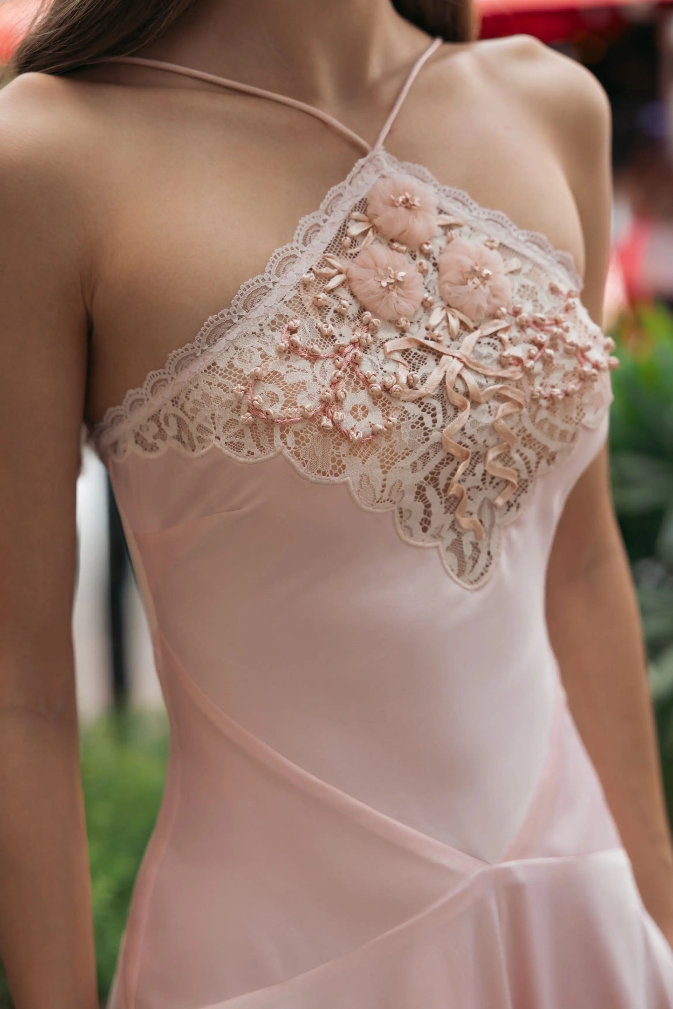 Light Pink Lace Trim Handkerchief Midi Dress Ieena for Mac Duggal