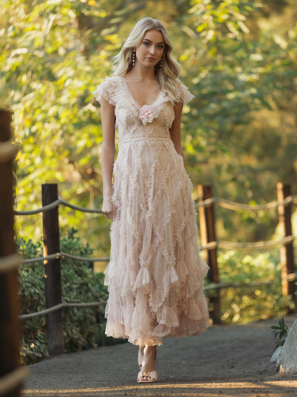 Light Pink Ruffle Maxi Dress