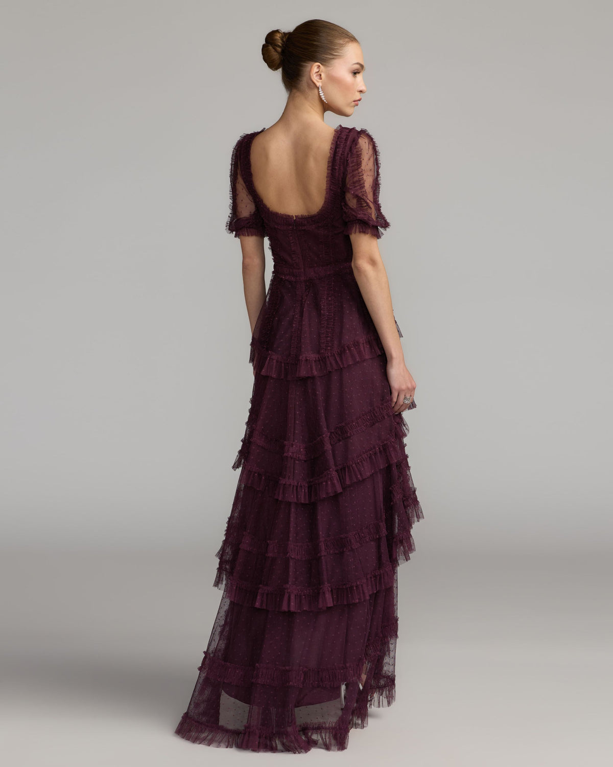 Amethyst Tiered Ruffle High-Low Gown Mac Duggal