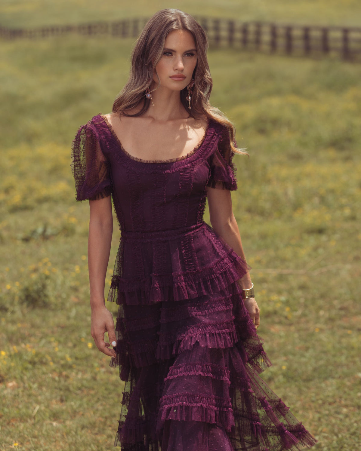 Amethyst Tiered Ruffle High-Low Gown Mac Duggal