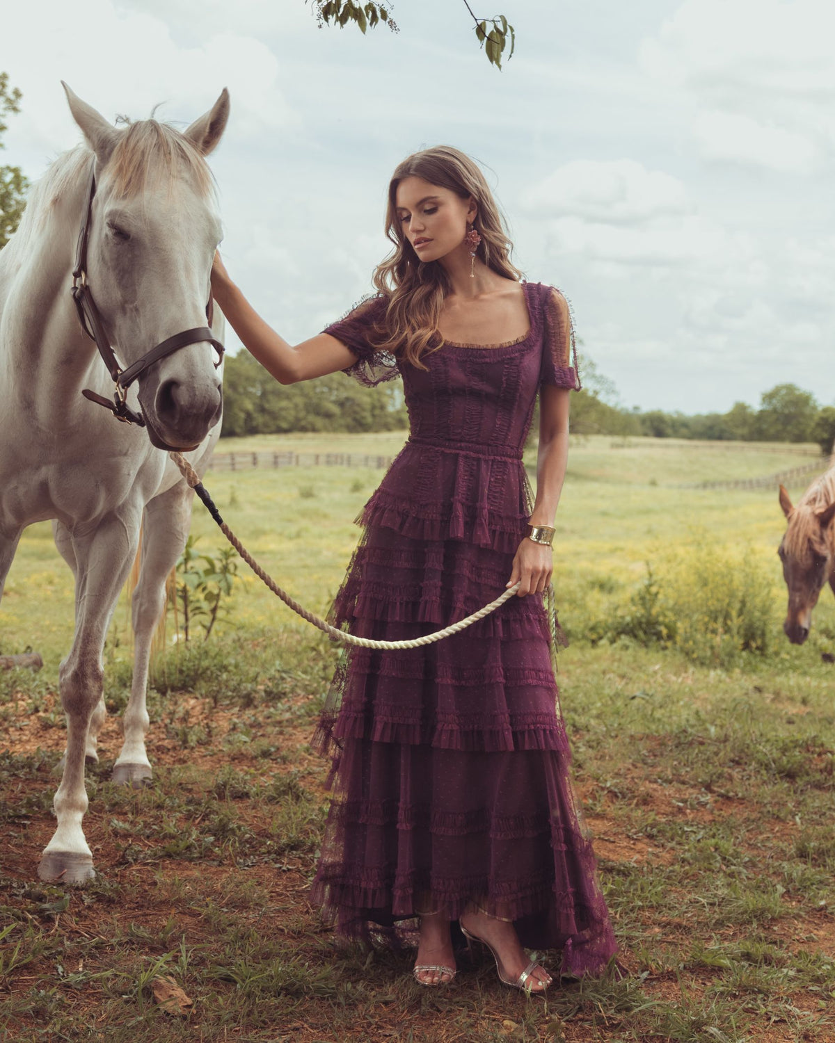 Amethyst Tiered Ruffle High-Low Gown Mac Duggal