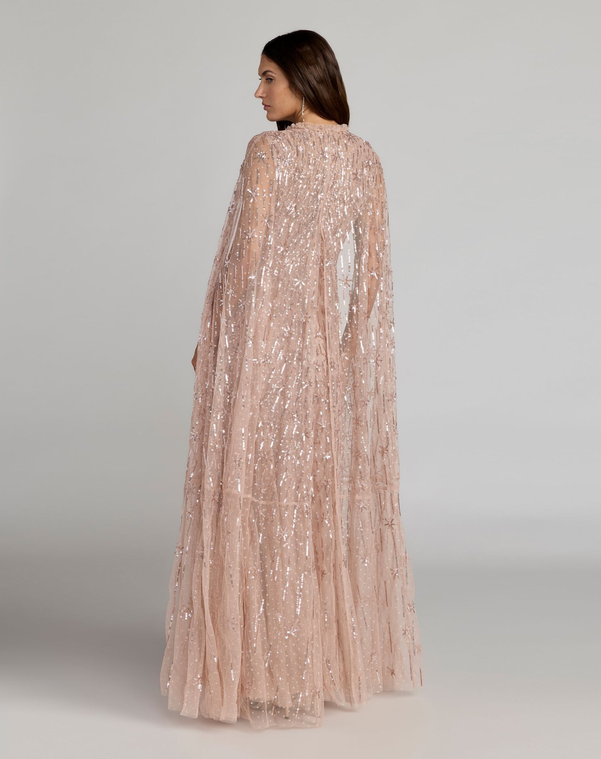 Pink Embellished High Neck Gown With Cape Sleeves - Mac Duggal