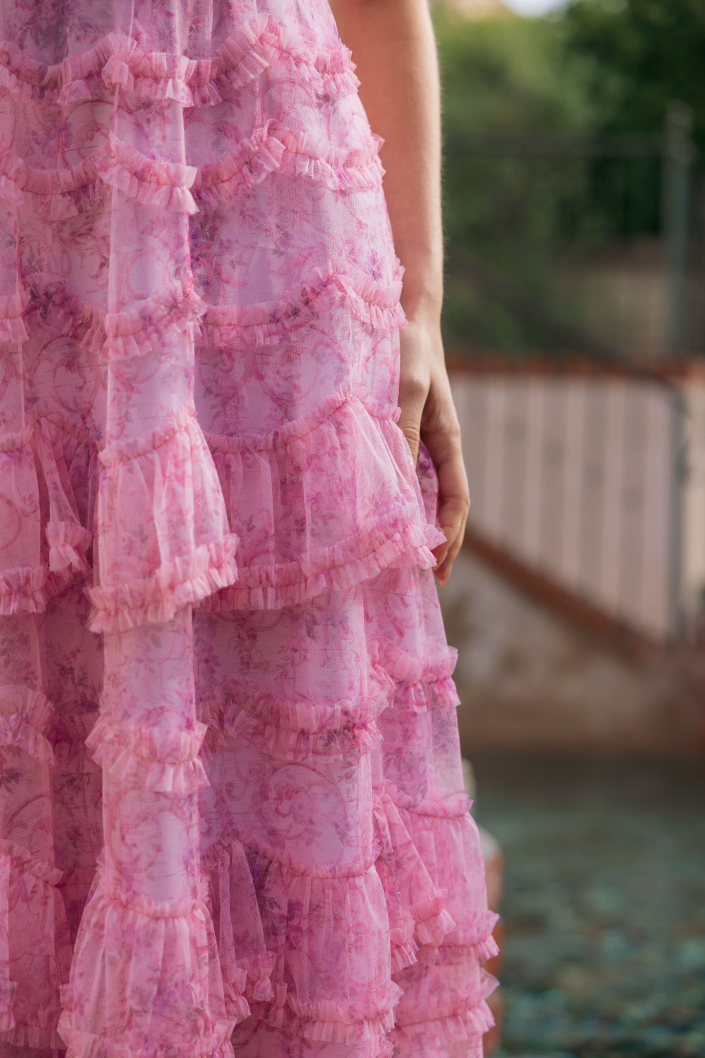 Pink Printed One Shoulder Ruffled A Line Midi Dress - Mac Duggal