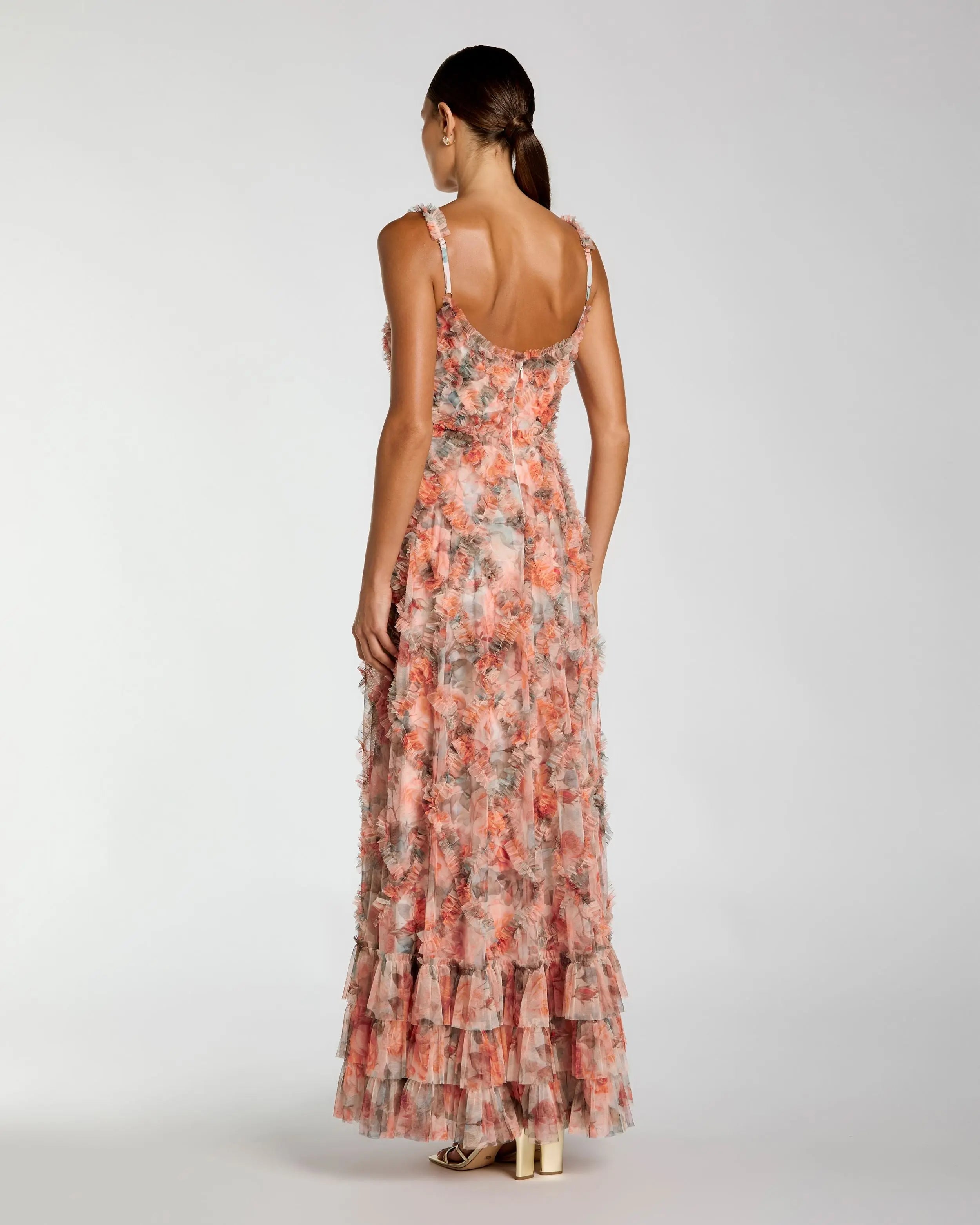 Multicolor Floral Ruffle Tiered Midi Dress Mac Duggal