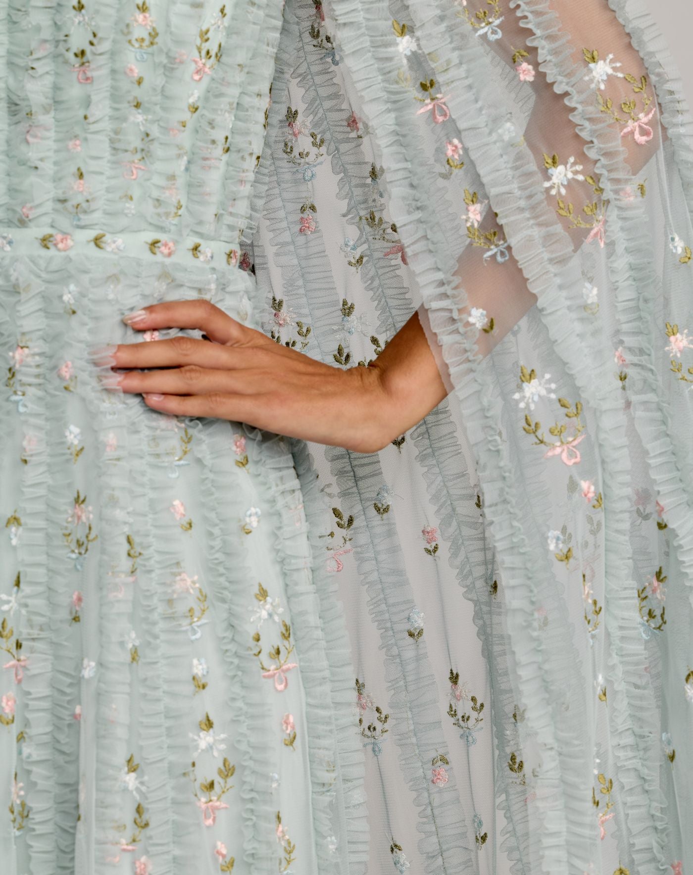 Blue Embroidered High Neck Cape Sleeve Gown - Mac Duggal