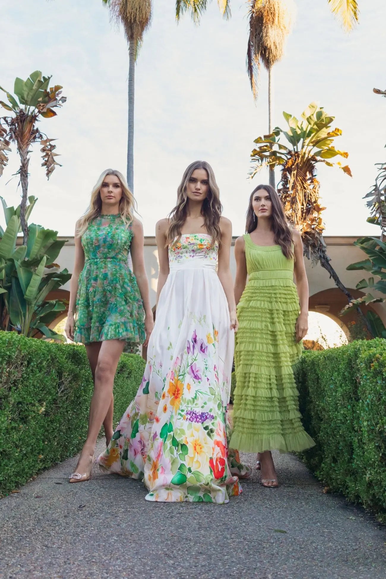 White Floral Print Strapless Satin A Line Gown With Pockets - Mac Duggal