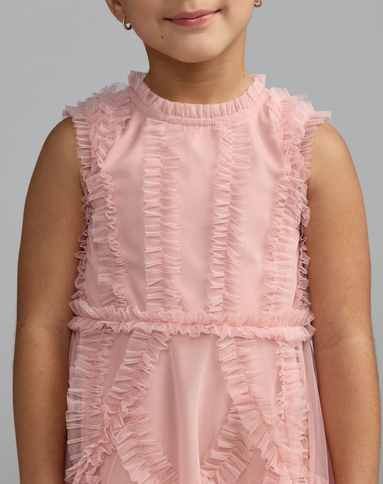 Girls Pink High Neck Sleeveless Micro Ruffle Mini Dress - Mac Duggal