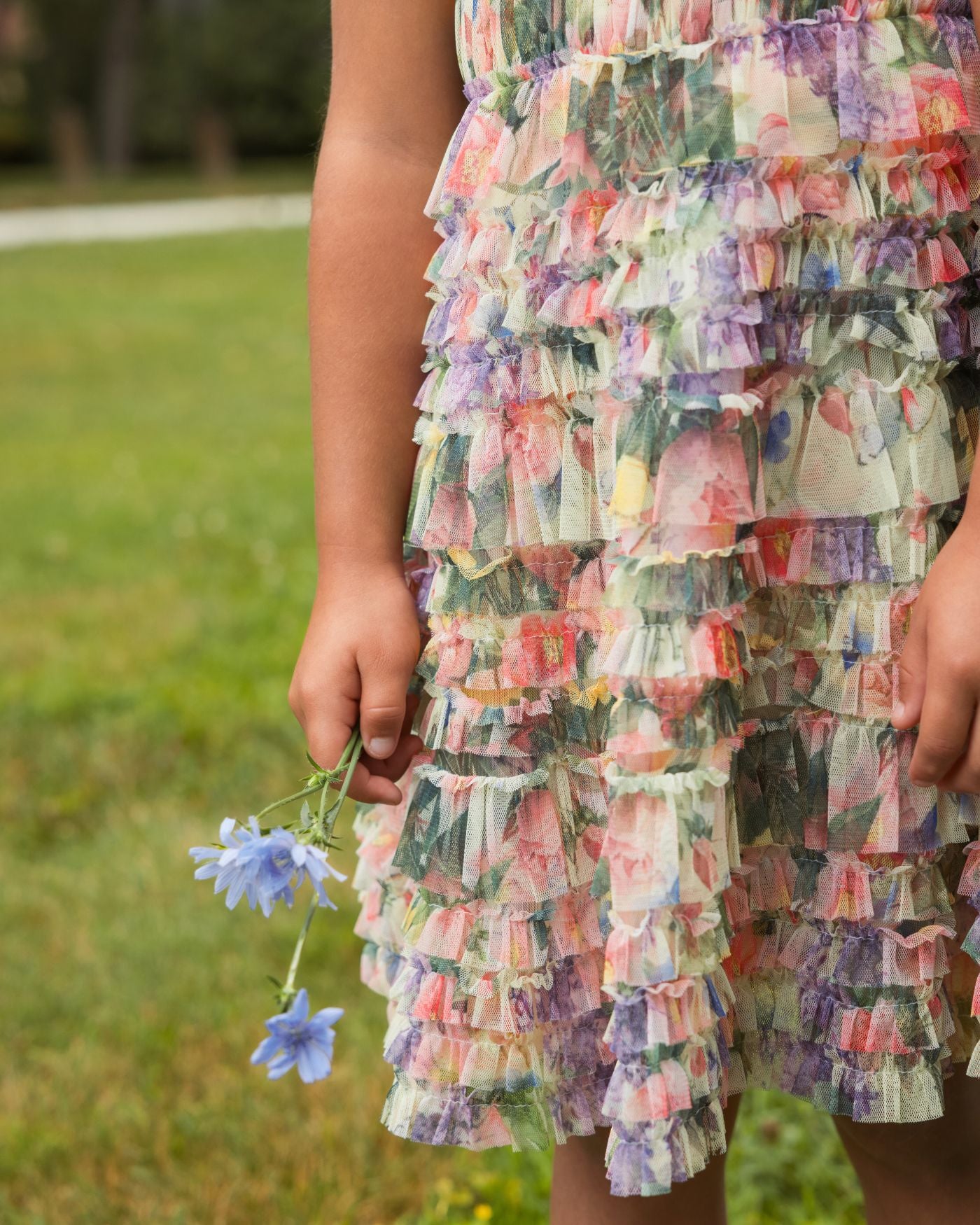 Girls Multicolor Floral Scoop Neck Ruffle Dress- Mac Duggal