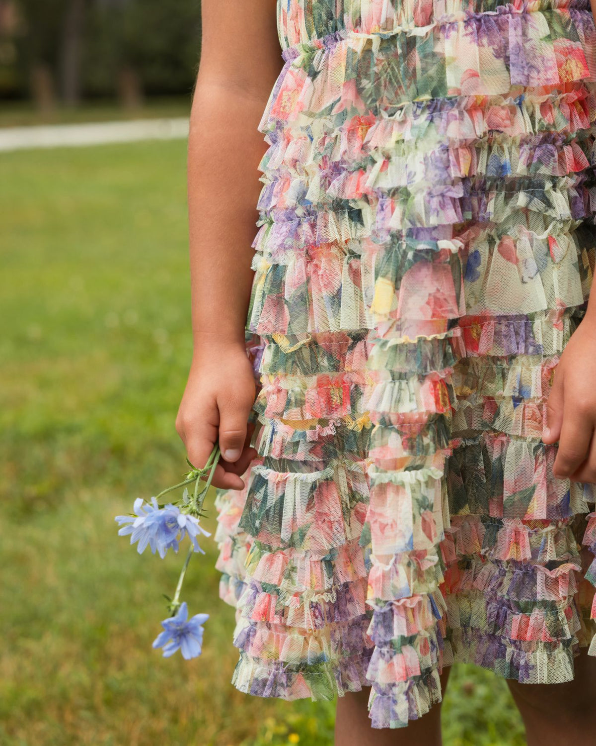 Girls Multicolor Floral Scoop Neck Ruffle Dress- Mac Duggal