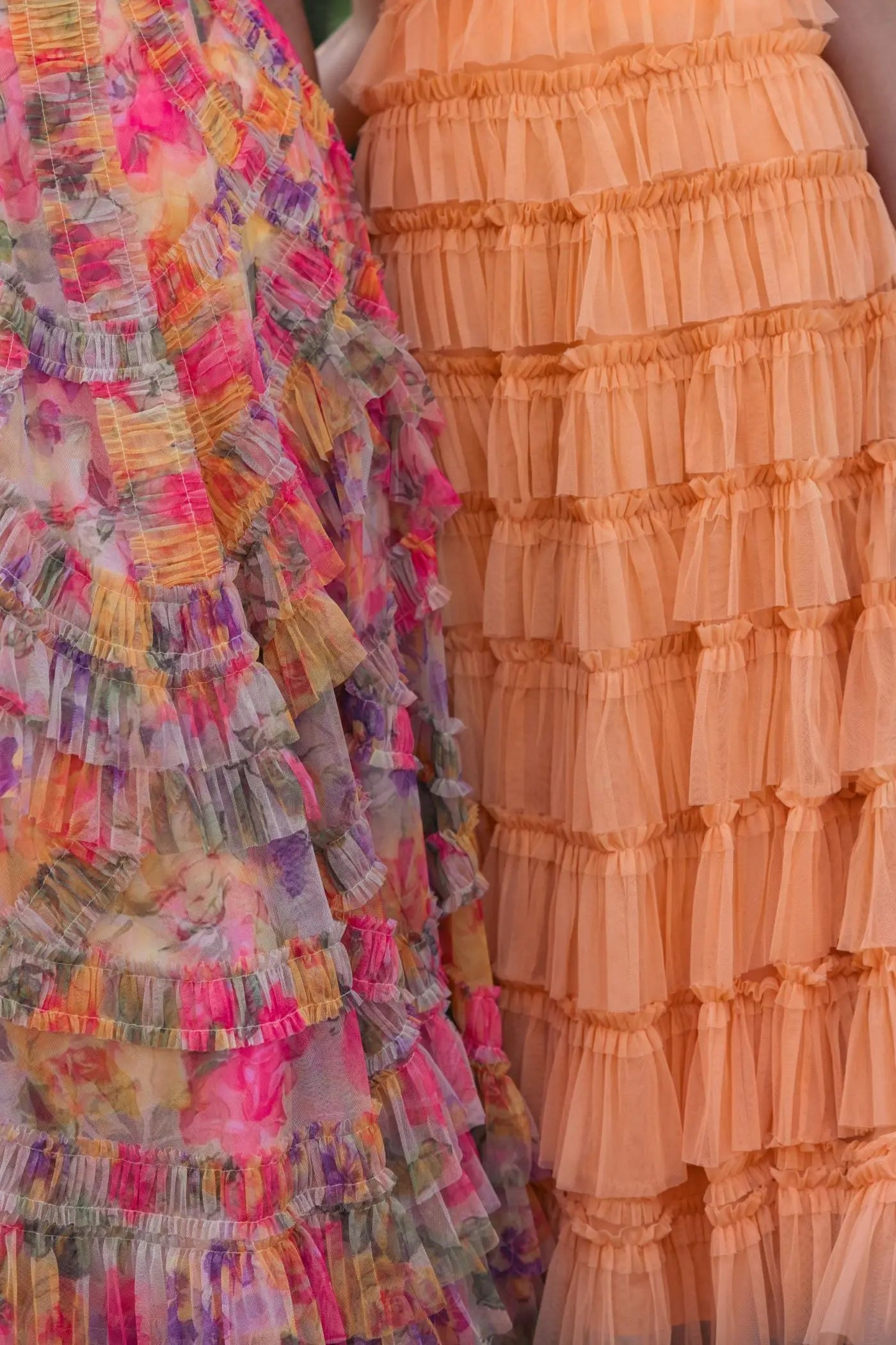 Multicolor Floral Scoop Neck A-Line Ruffle Midi Dress Mac Duggal