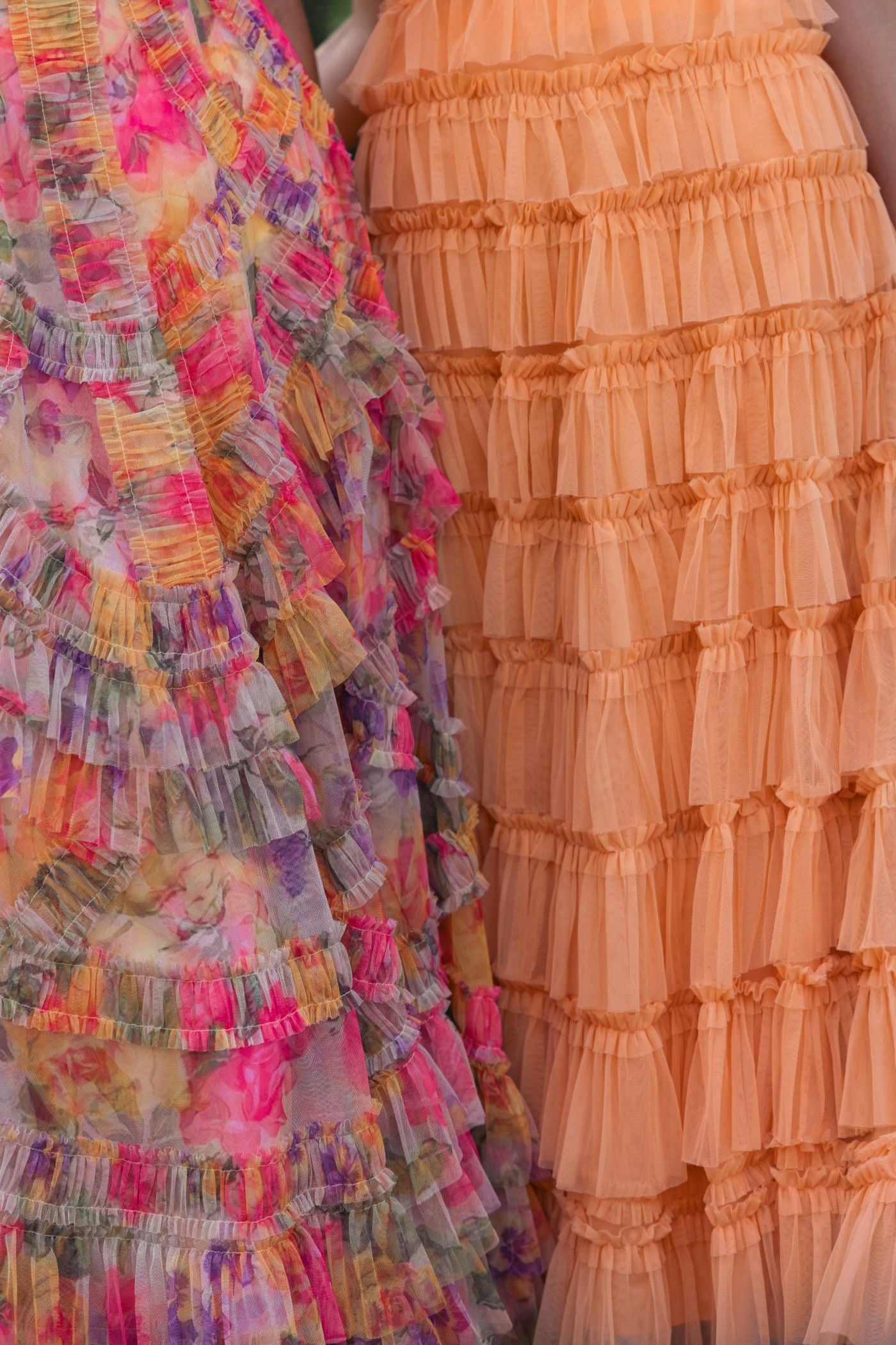 Multicolor Floral Scoop Neck A-Line Ruffle Midi Dress Mac Duggal