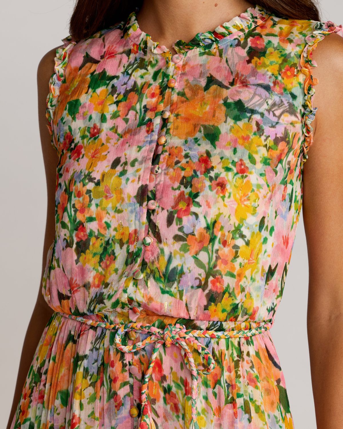 Multi Floral Tiered Ruffle Midi Dress Mac Duggal