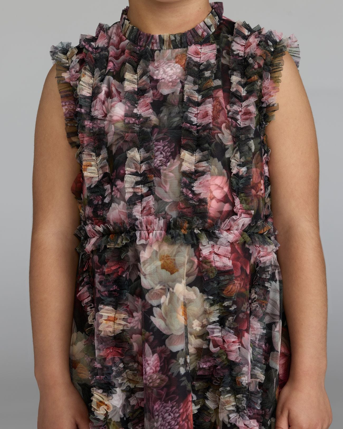 Girls Black Floral High Neck Ruffle Dress Mac Duggal