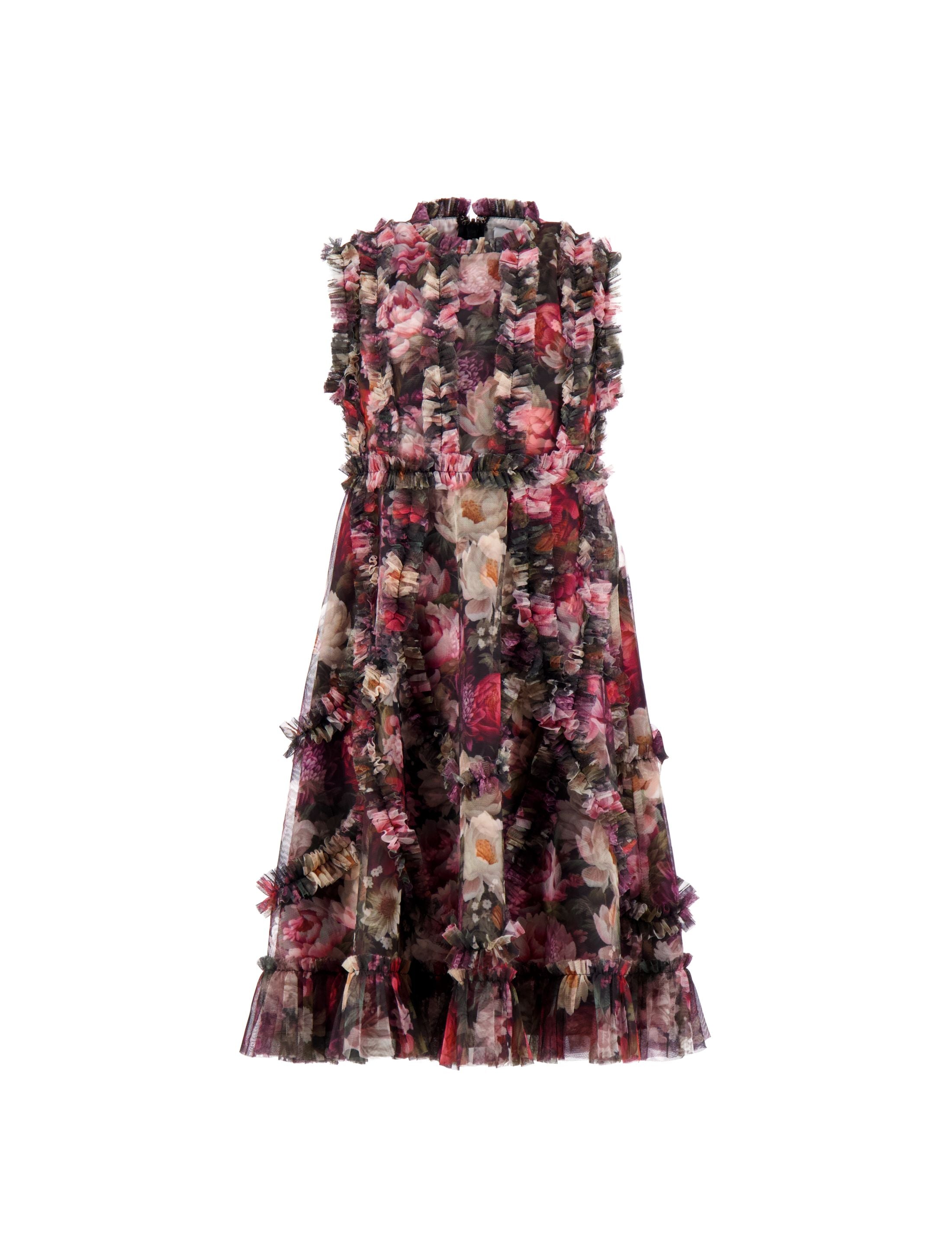 Girls Black Floral High Neck Ruffle Dress Mac Duggal