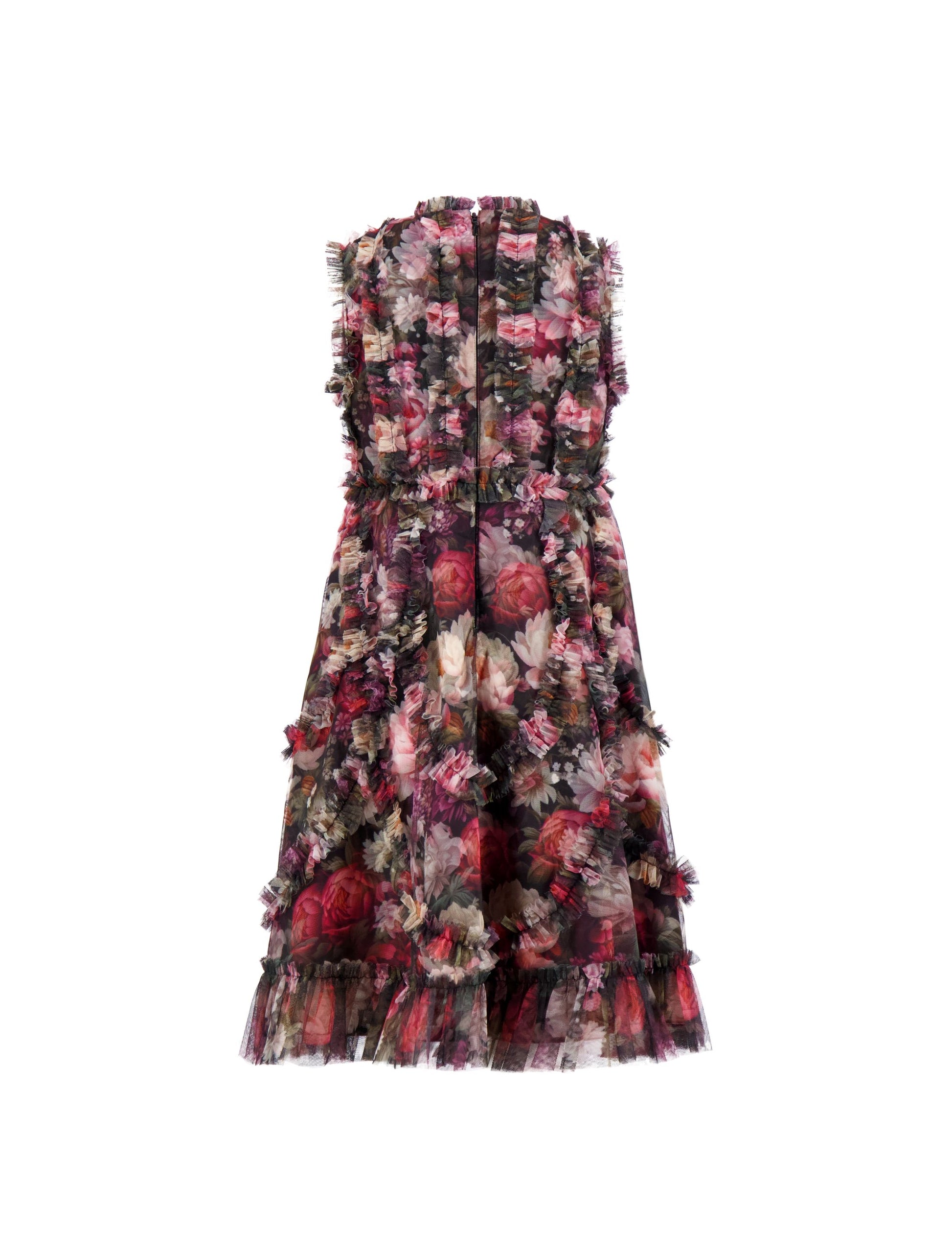 Girls Black Floral High Neck Ruffle Dress Mac Duggal
