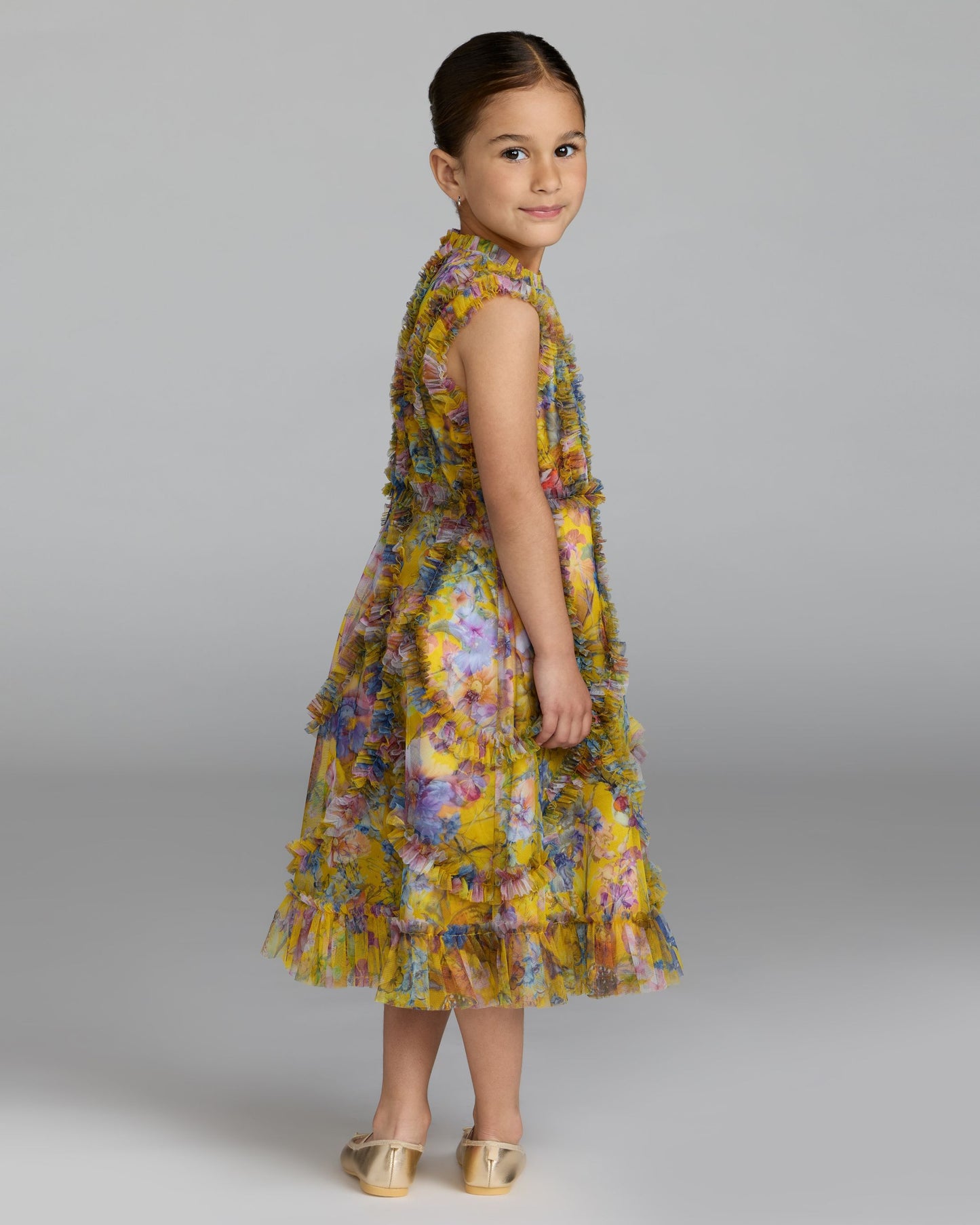 ladies yellow floral dress Buttercream Yellow Midi Floral Dress with Pockets Buttercream Floral Print / Large