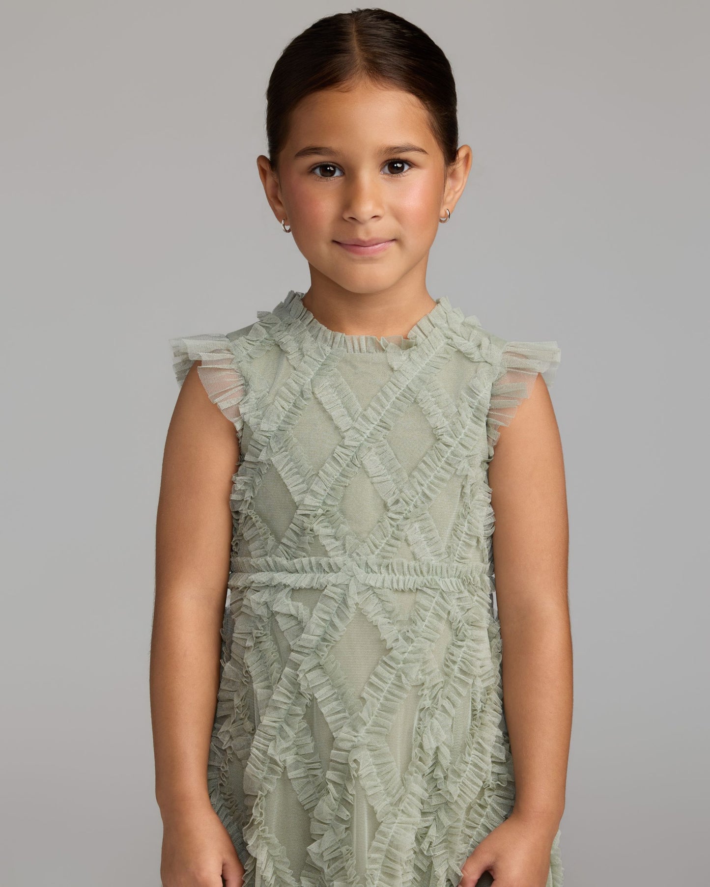 Girls Green Sleeveless Ruffle Dress Mac Duggal
