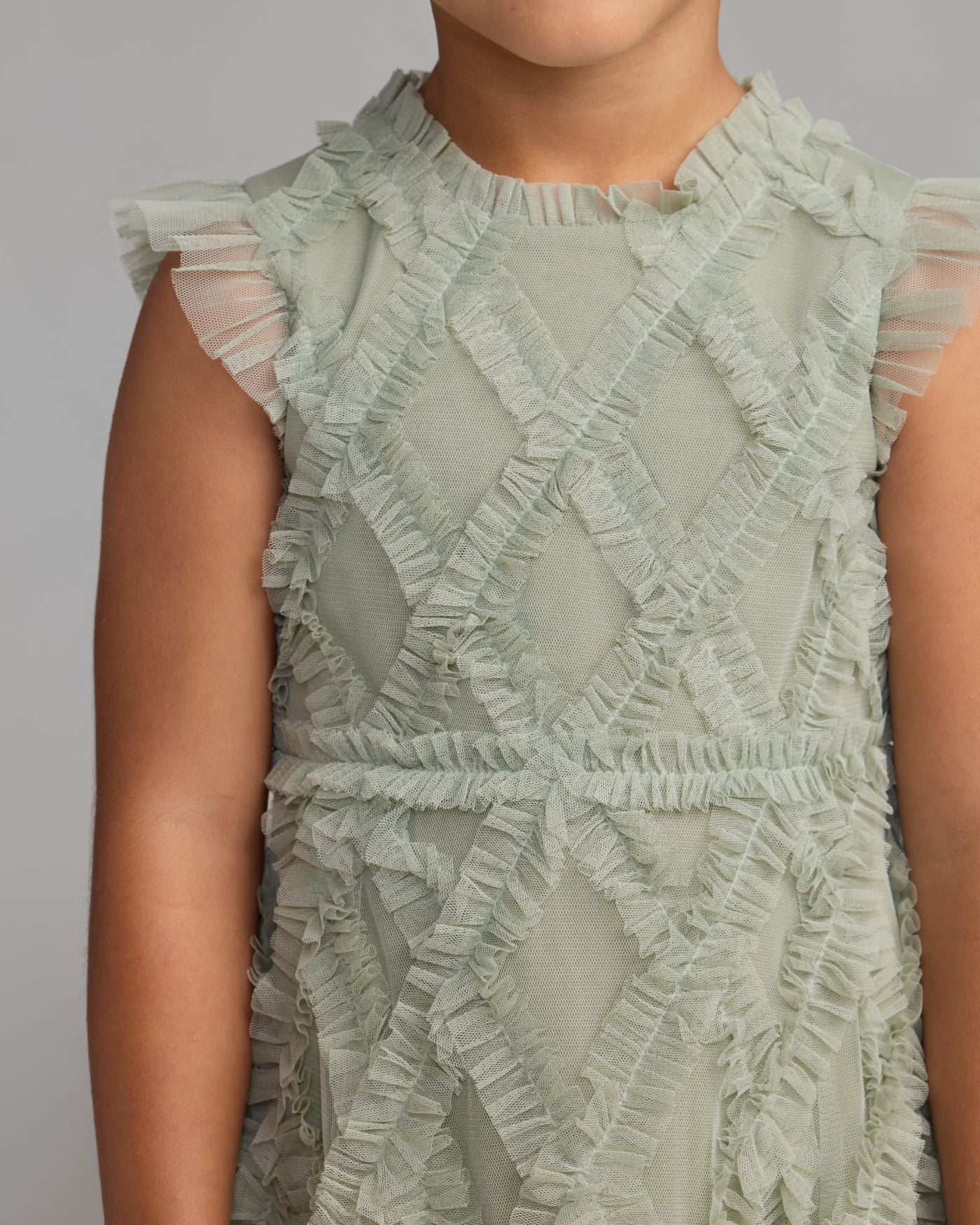 Girls Green Sleeveless Ruffle Dress Mac Duggal