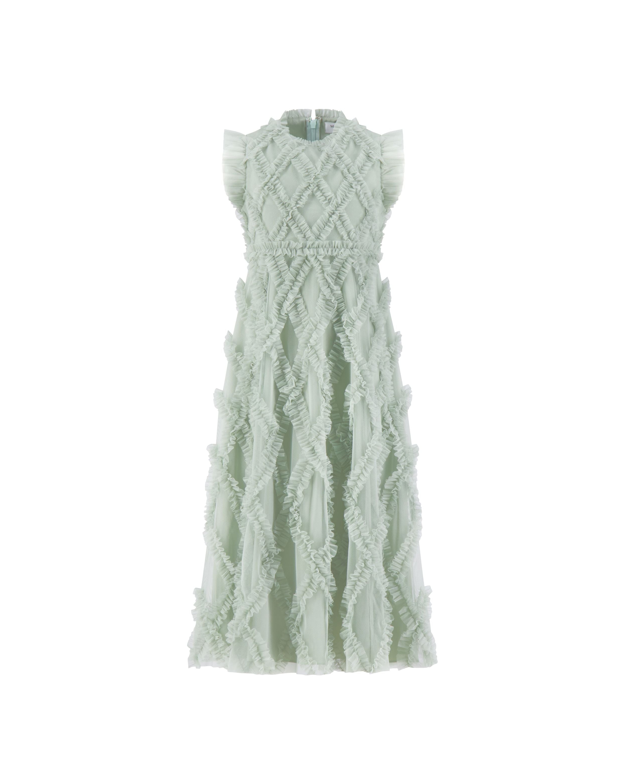 Girls Green Sleeveless Ruffle Dress Mac Duggal