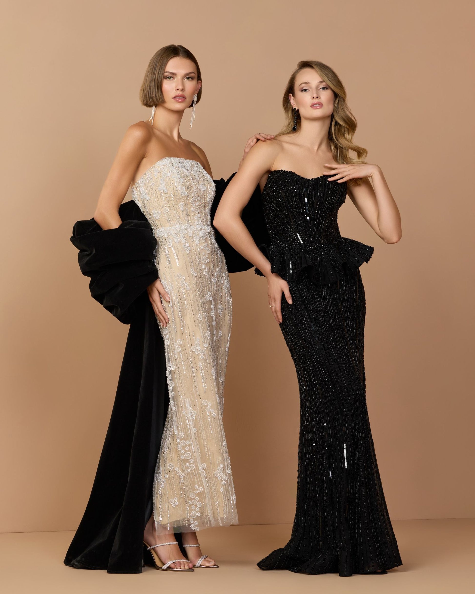 Black Strapless Embellished Peplum Gown - Mac Duggal