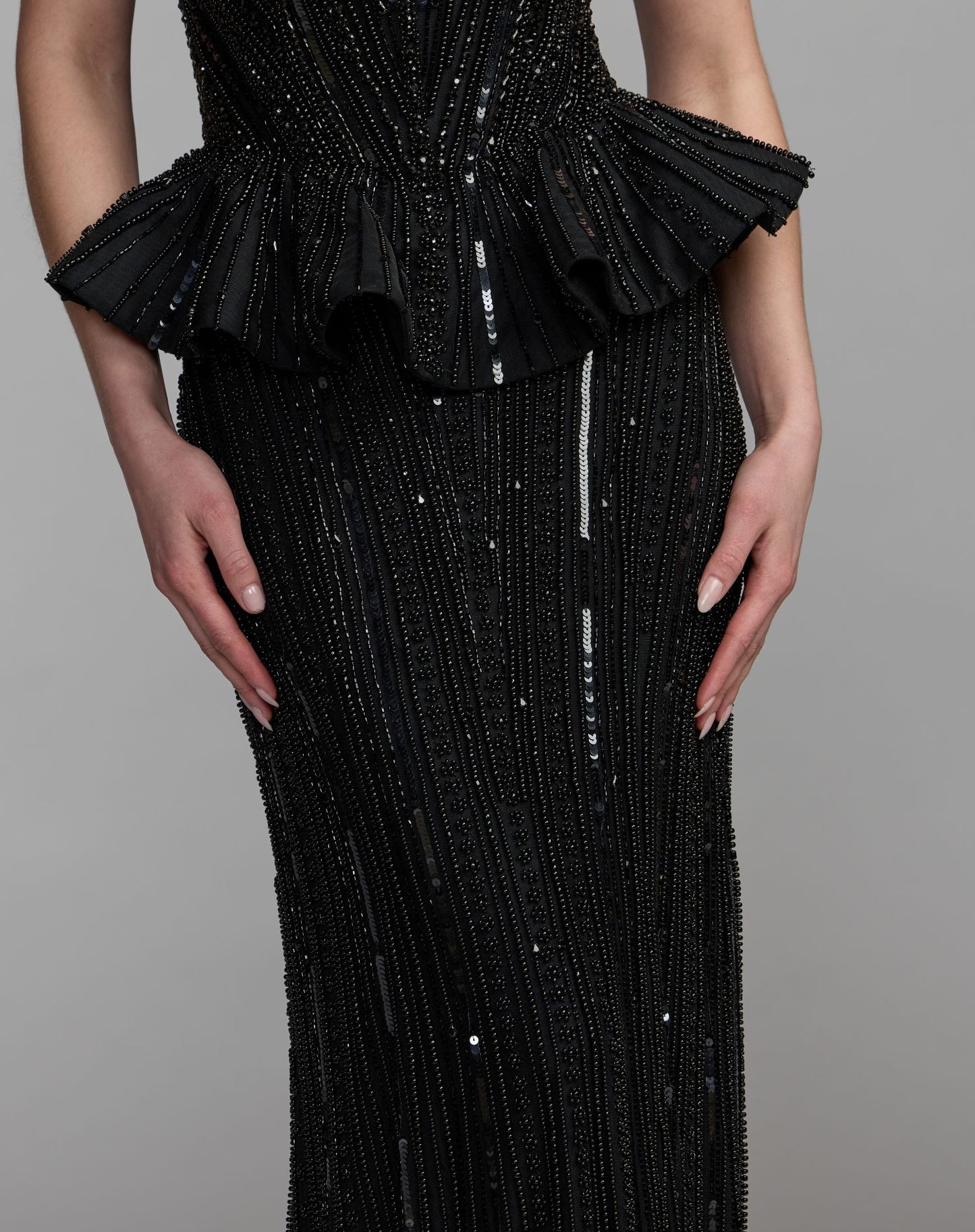 Black Strapless Embellished Peplum Gown - Mac Duggal