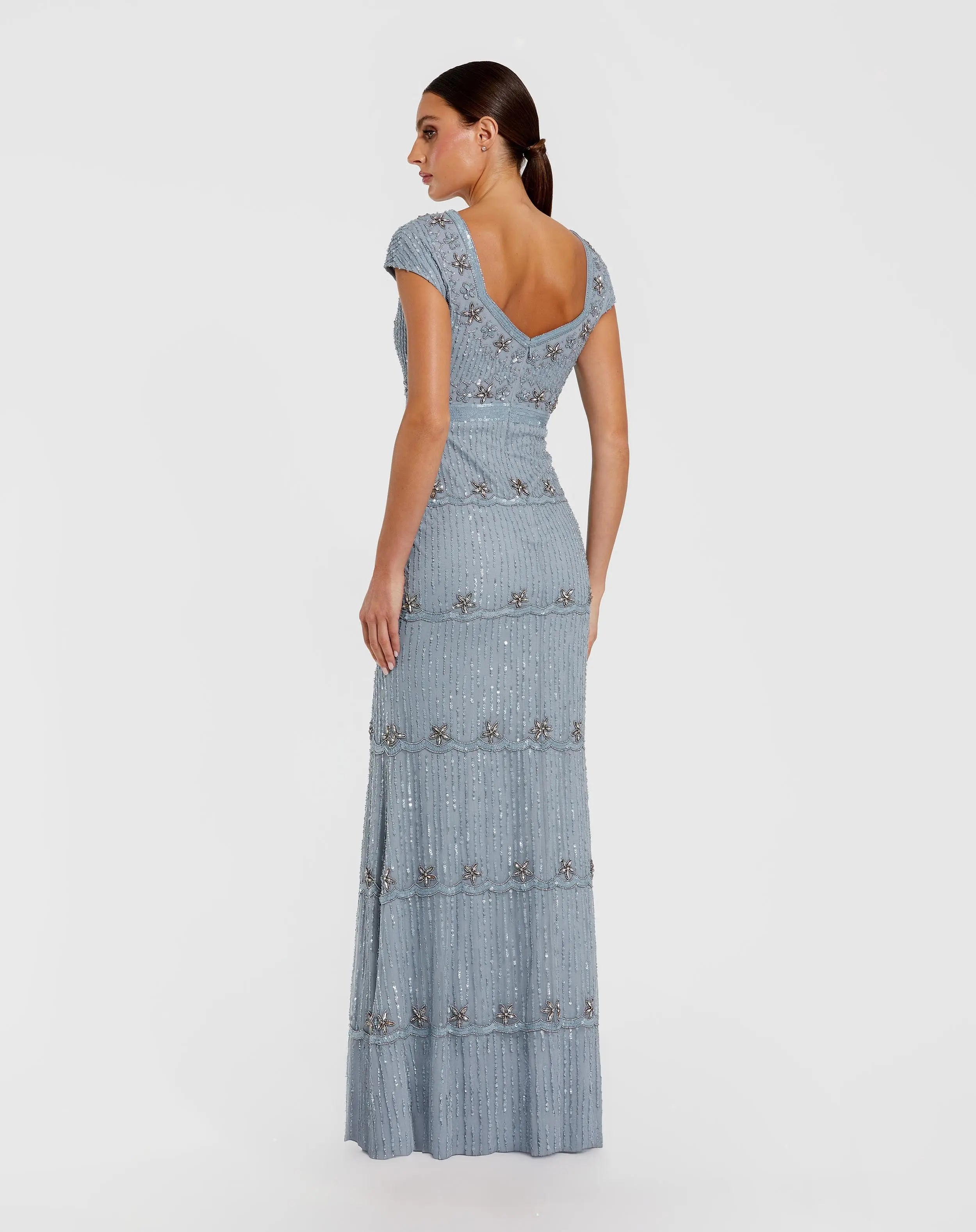 Blue Sequin Cap Sleeve Sweetheart Column Gown - Mac Duggal