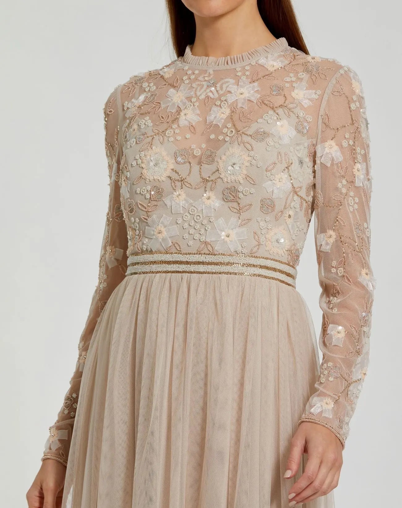 Embellished Illusion High Neck Long Sleeve Gown - Mac Duggal Vanilla / US 14 Embellished Illusion High Neck Long Sleeve Gown - Mac Duggal Vanilla / US 14