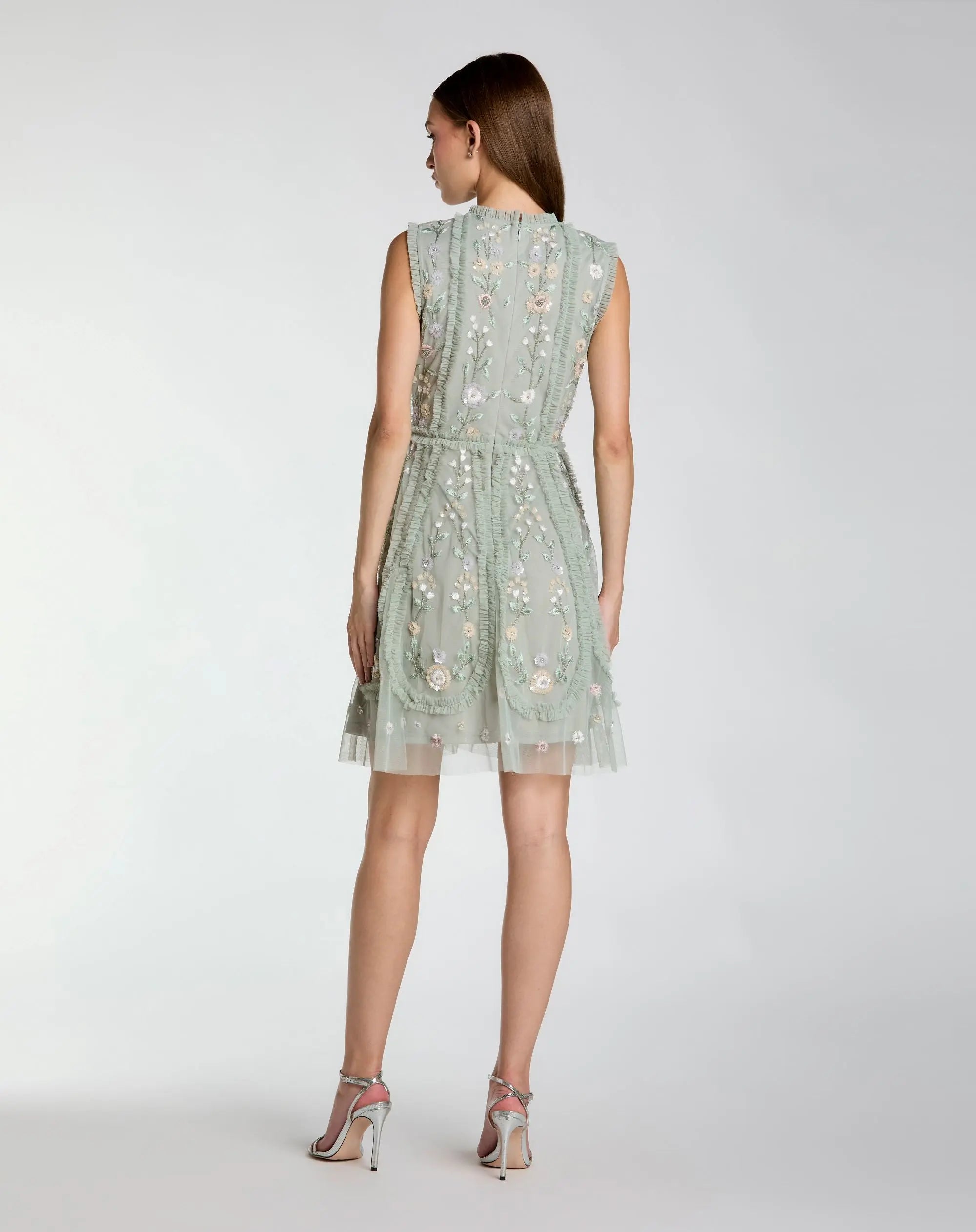 Green Sleeveless High Neck Embroidered Mini Dress Mac Duggal