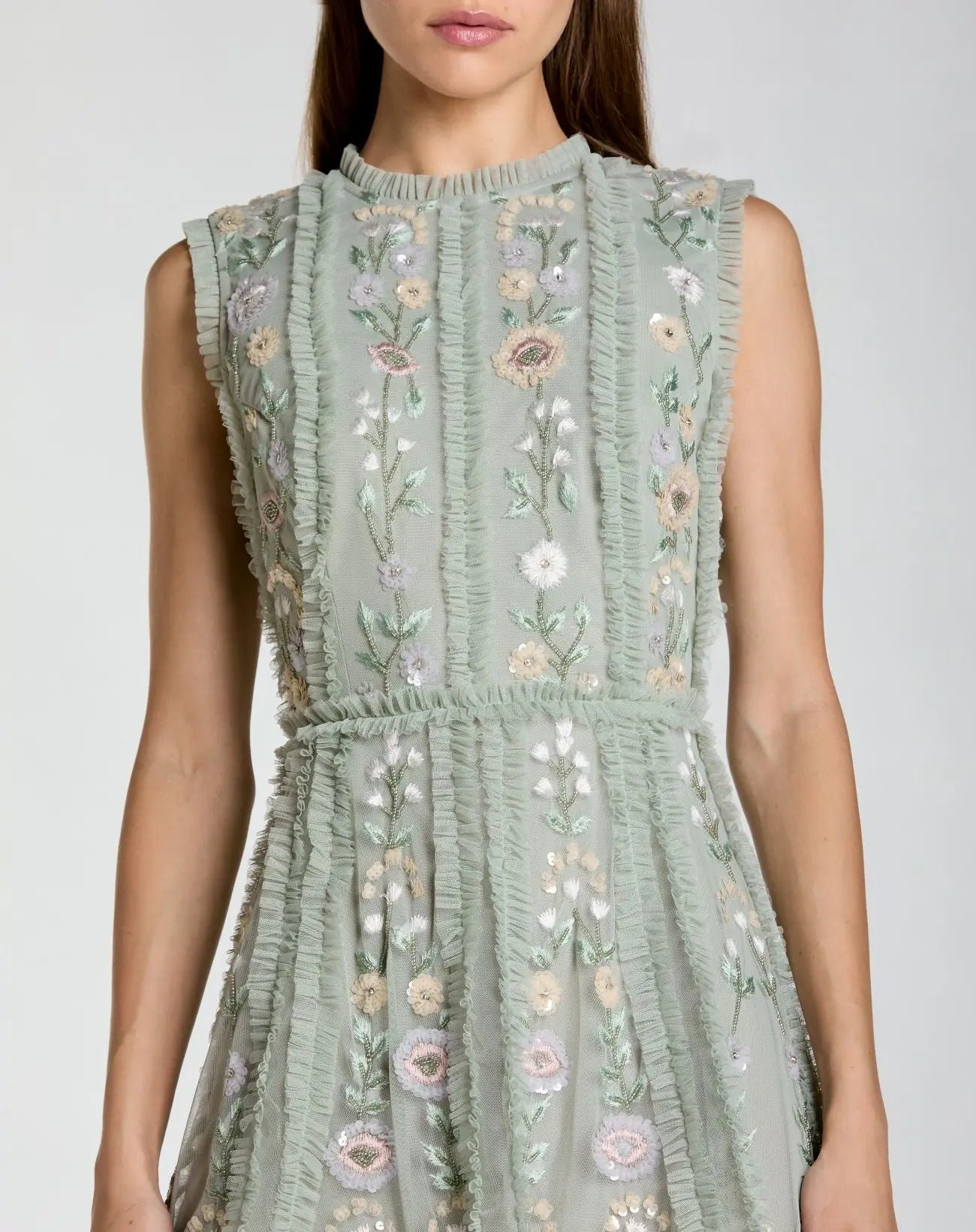 Green Sleeveless High Neck Embroidered Mini Dress Mac Duggal